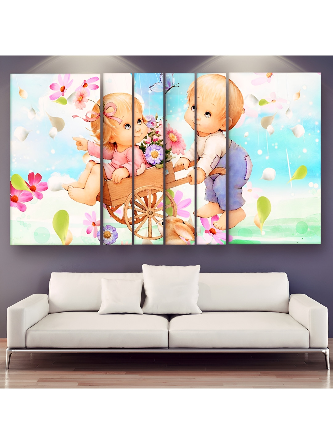 Casperme 6 Pieces Pink & Blue Modern Art Grill Frame Wooden Painting Wall Art