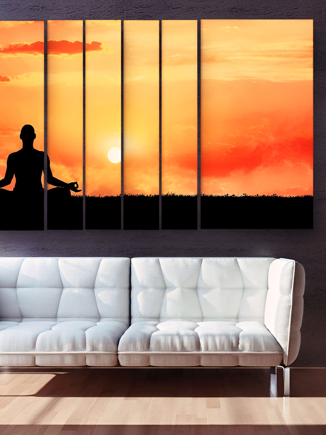 Casperme 6 Pcs Orange Colored Modern Art Grill Frame Wooden Wall Painting