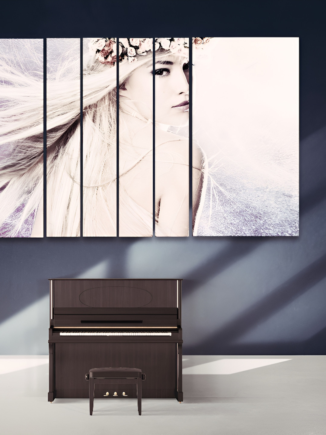 Casperme 6-Pcs White & Lavender Modern Art Grill Frame Wooden Wall Painting