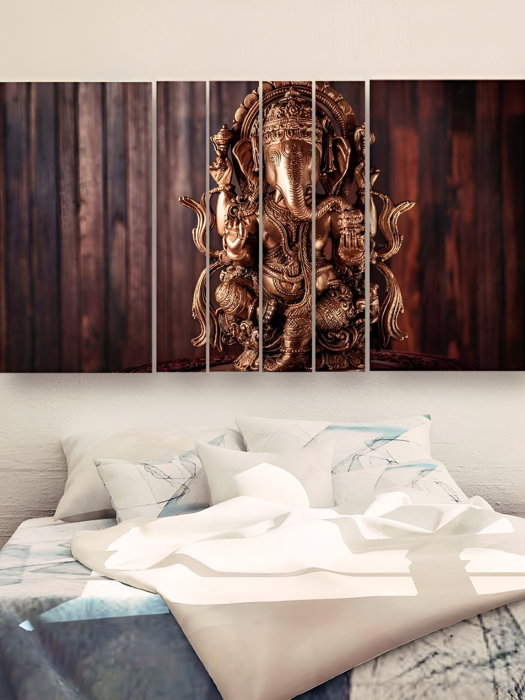 Casperme Brown 6 Pieces Wooden Ganesha Painting Wall Arts