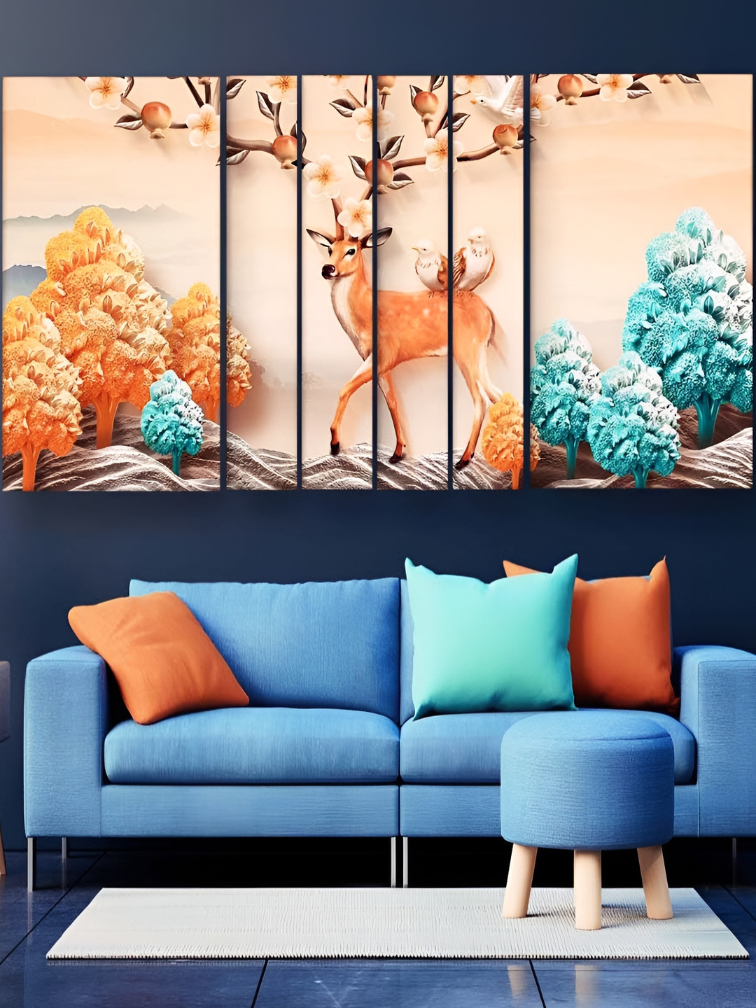 Casperme Orange-Coloured 6 Pieces Modern Art Wooden Painting Wall Arts