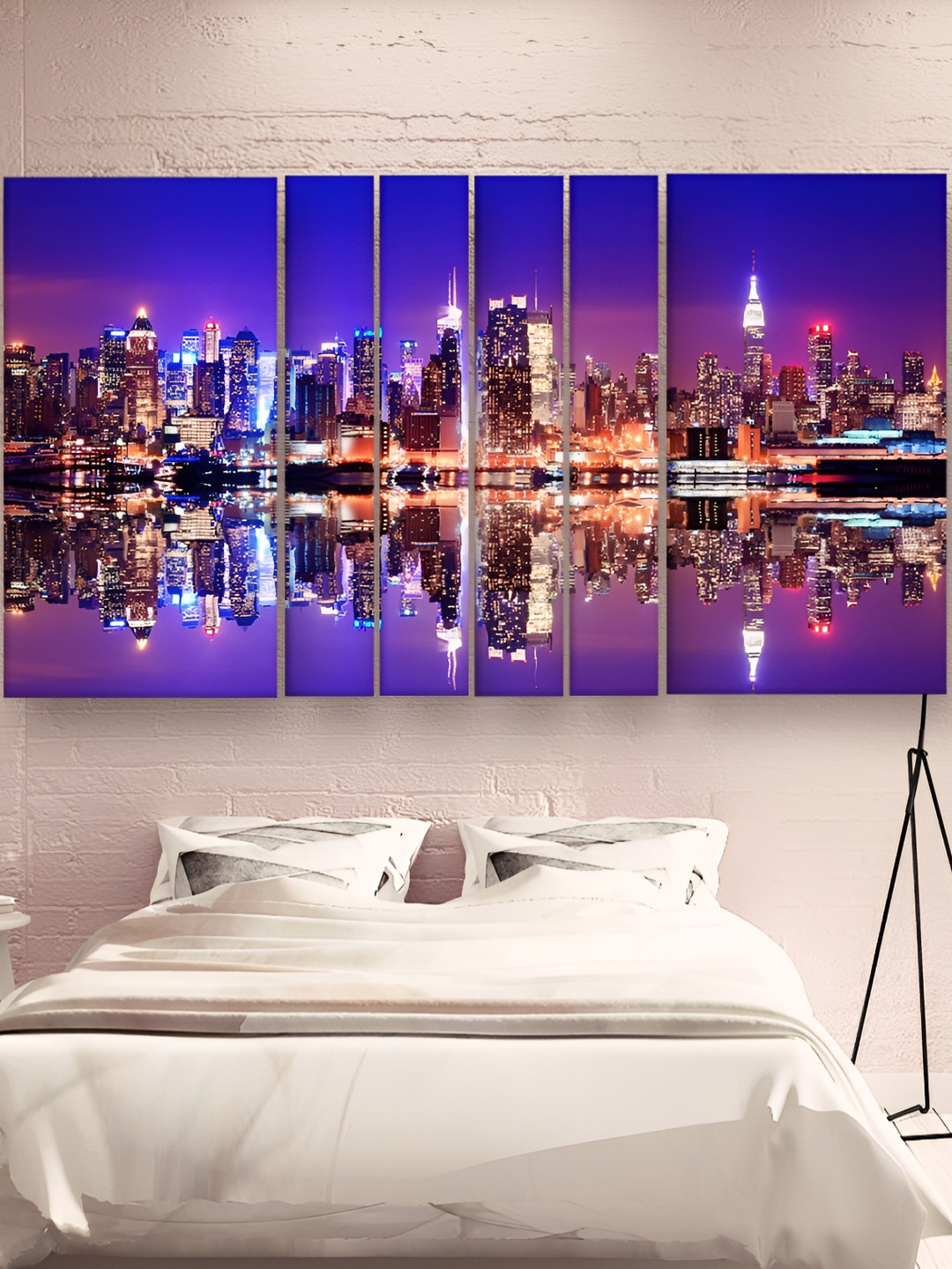 Casperme Blue & Purple 6 Pieces Abstrat Wooden Wall Paintings