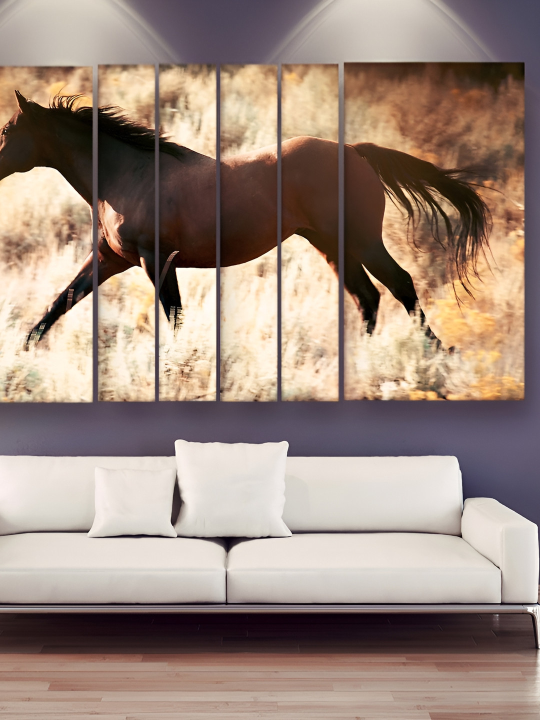 Casperme Beige & Brown 6 Pieces Wooden Vastu Horse Wall Painting