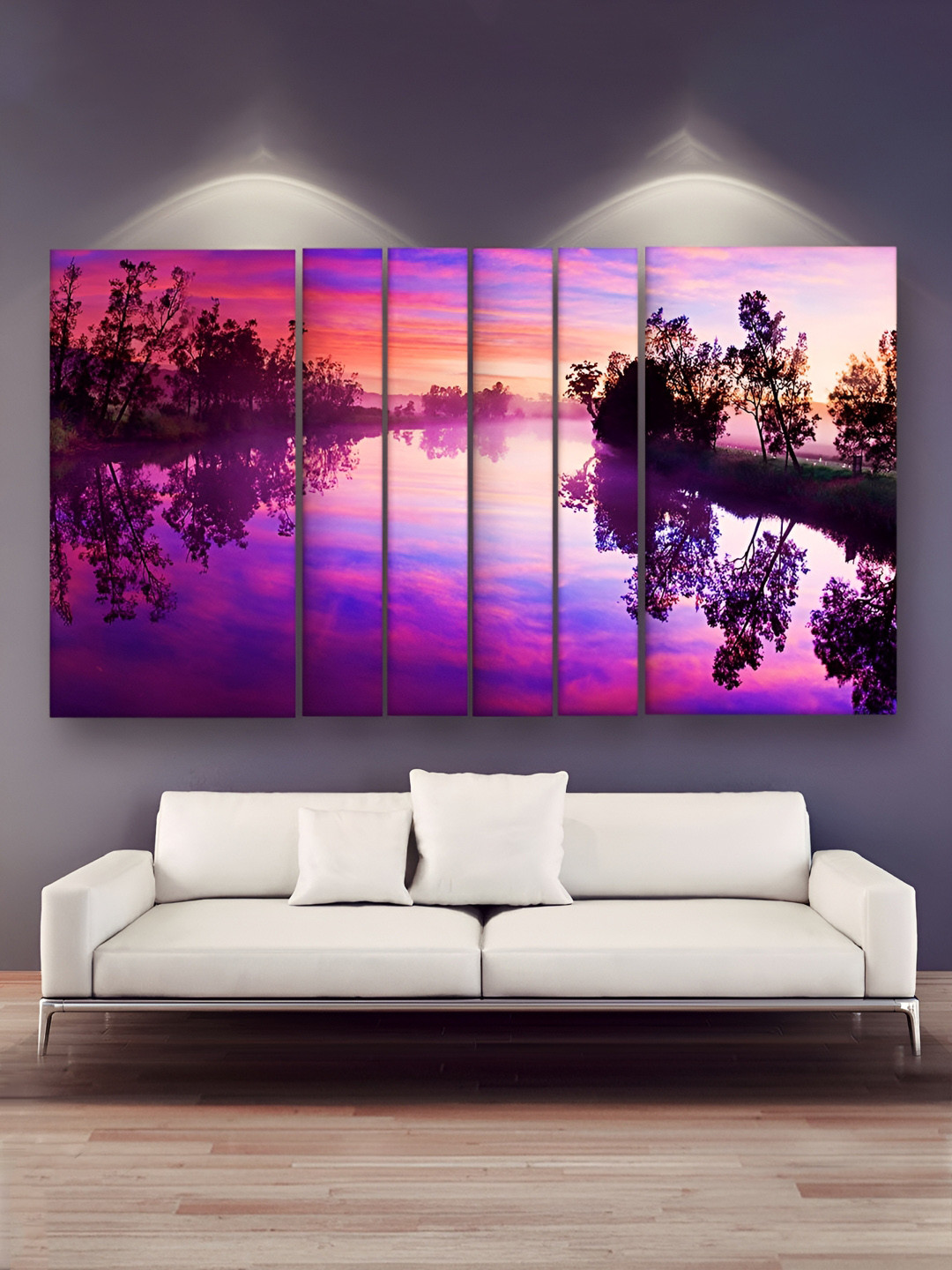 Casperme Blue & Pink Wooden 6 Pieces Natute Wooden Framed Painting Wall Art