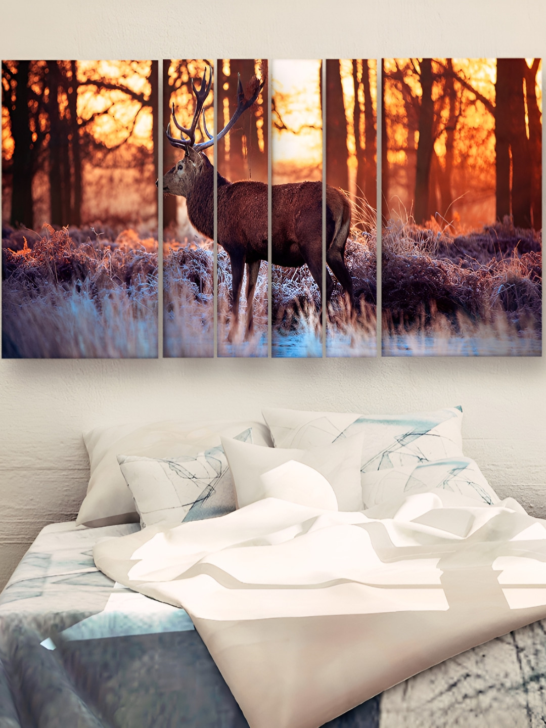 Casperme Brown & Yellow 6 Pieces Wooden Deer Wall Painting
