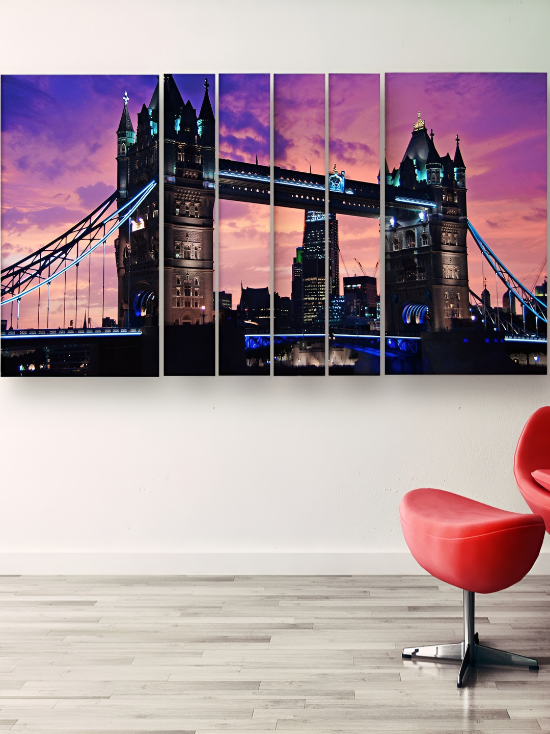 Casperme Blue & Pink 6 Pieces Bridge Wooden Framed Photo Wall Art