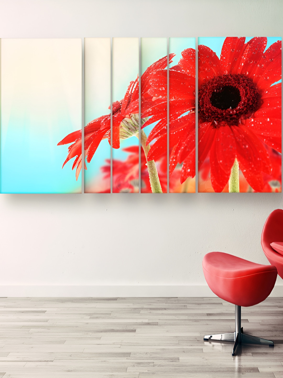 Casperme Red & Green 6 Pieces Wooden Nature Art Wall Painting