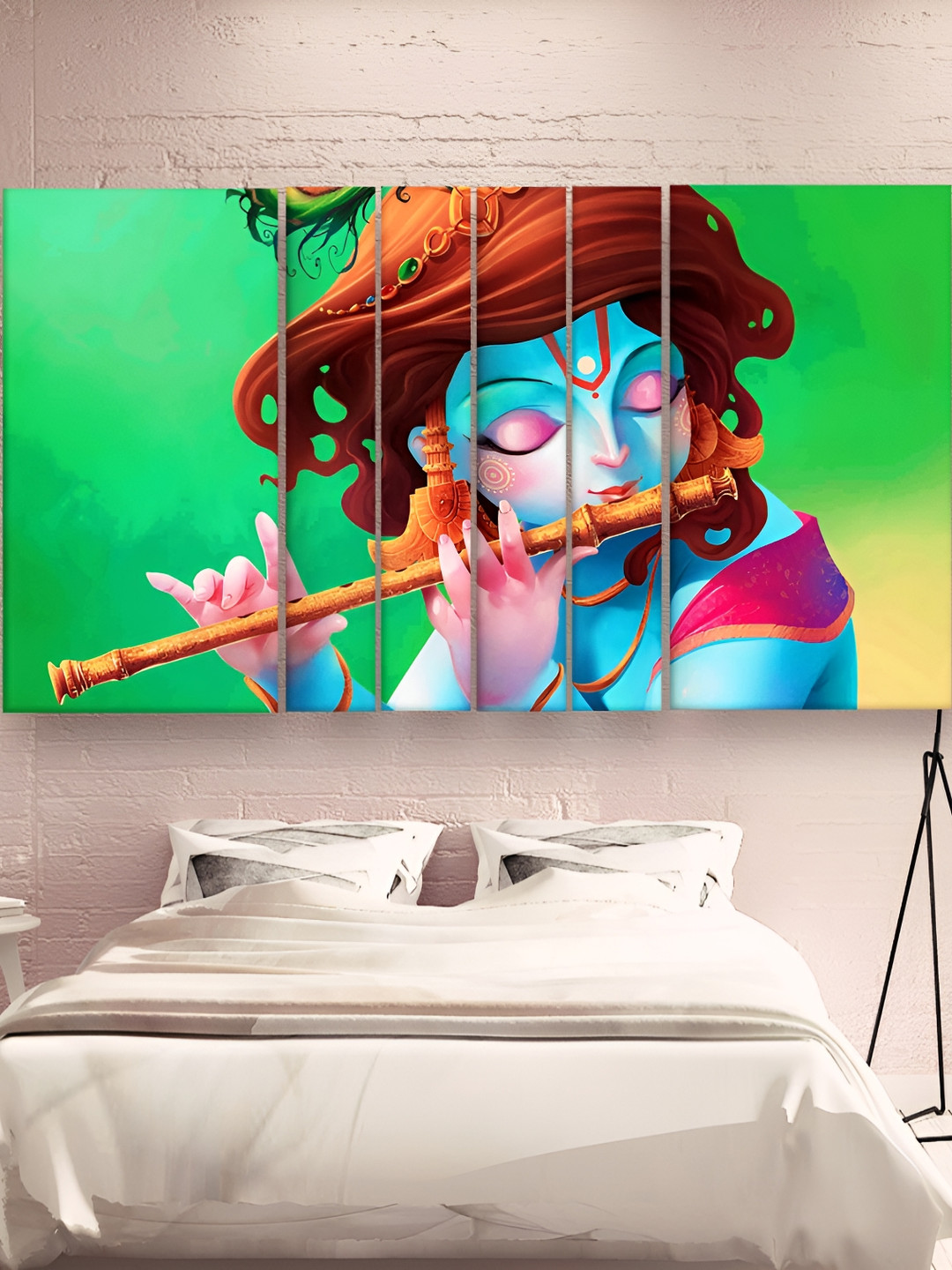 Casperme Blue & Green 6 Pieces Wooden Krishna Painting Wall Arts