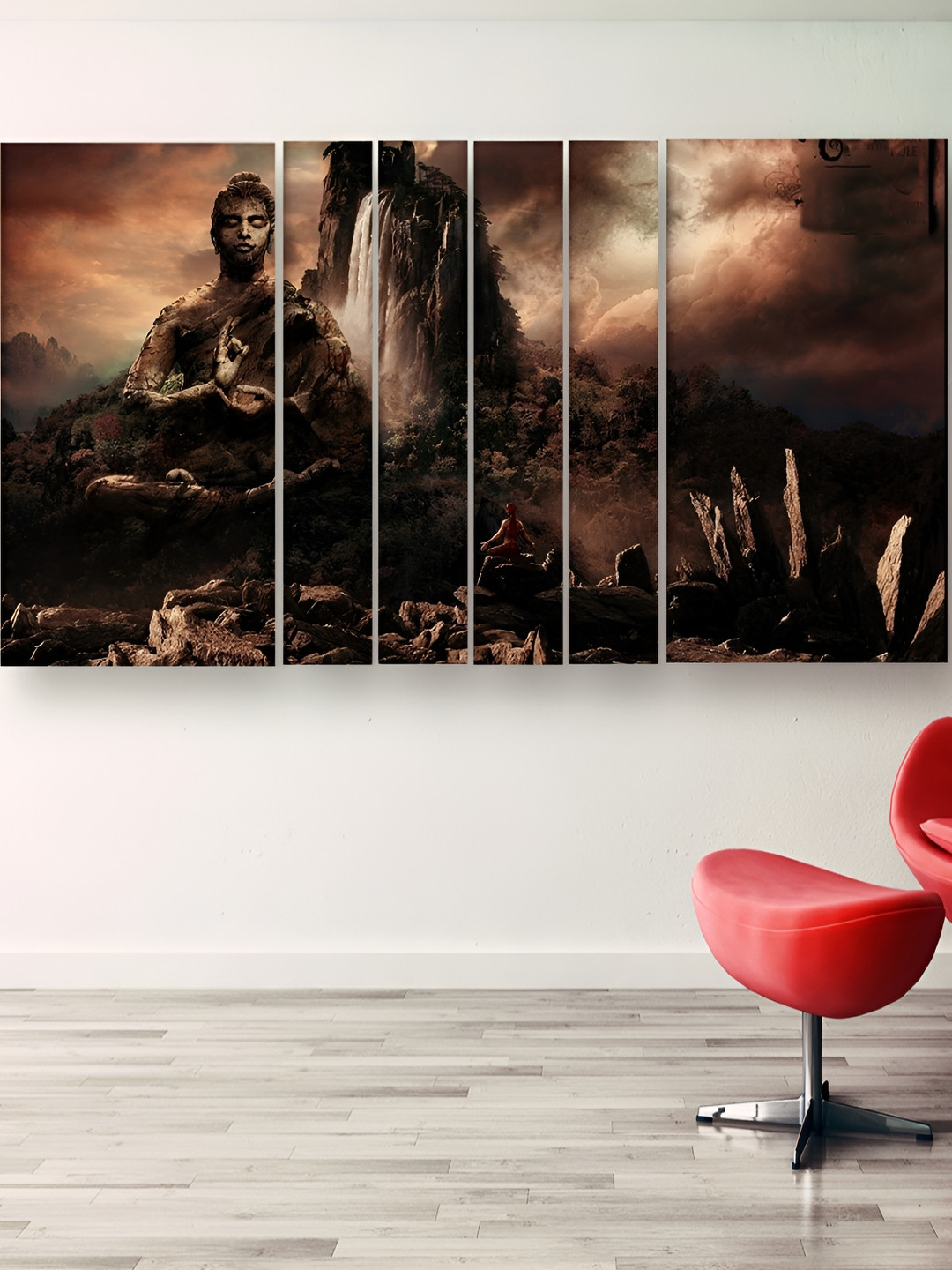 Casperme Buddha Wood 6 Piece Wall Rectangle Paintings Wall Art - 60 x 36 In