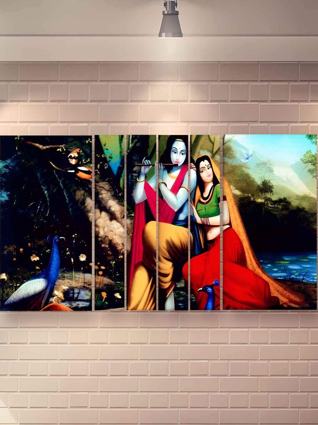 Casperme Red & Orange Wooden Radha Krishna Painting Wall Arts