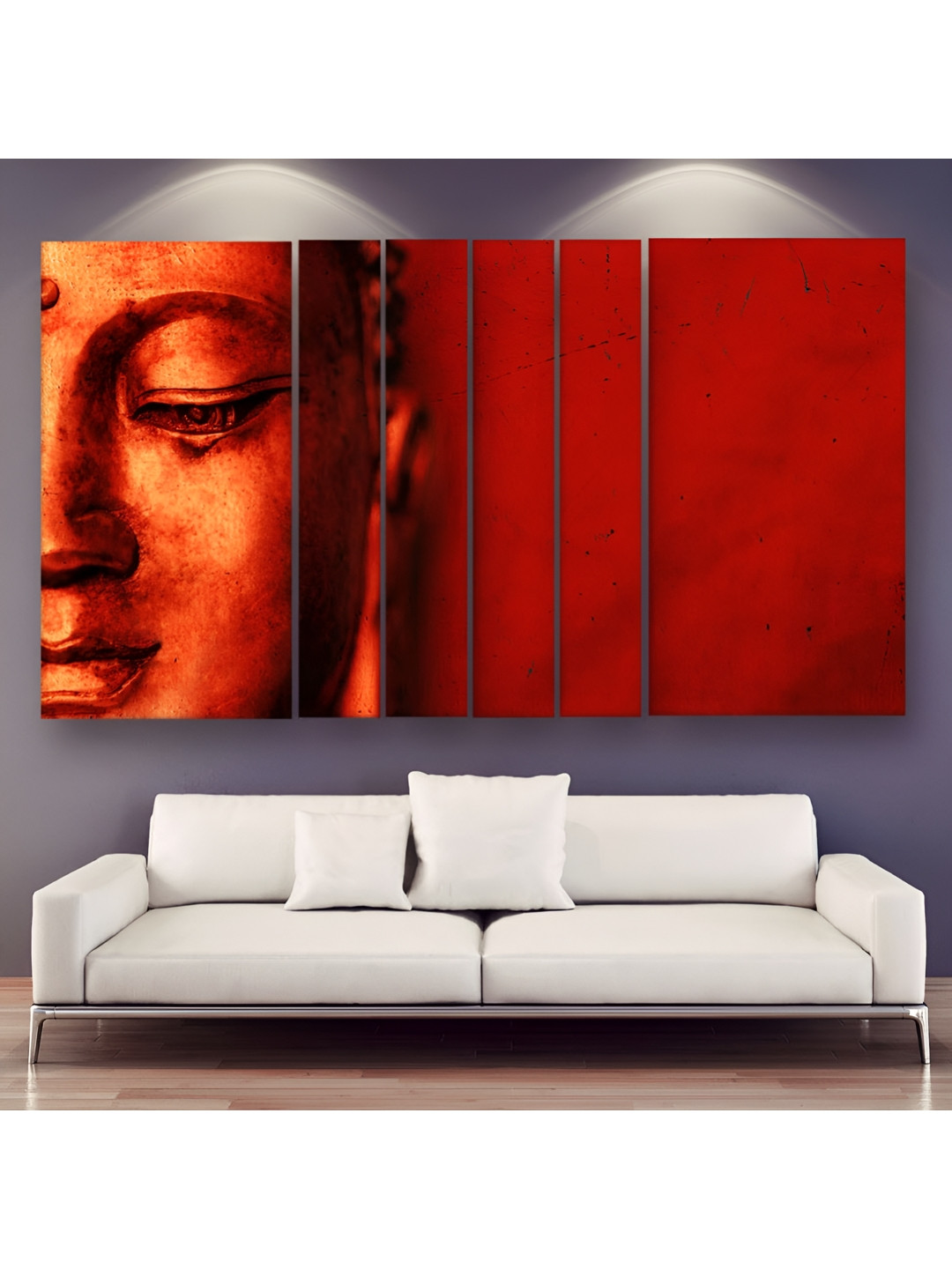Casperme Red & Brwon 6 Pieces Wooden Buddha Painting Wall Arts