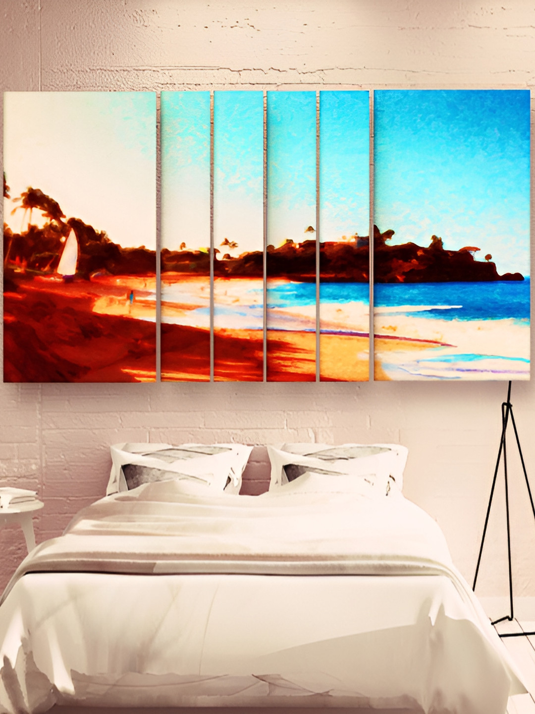 Casperme Blue & Brown 6 Pieces Wooden Beach Painting Wall Arts
