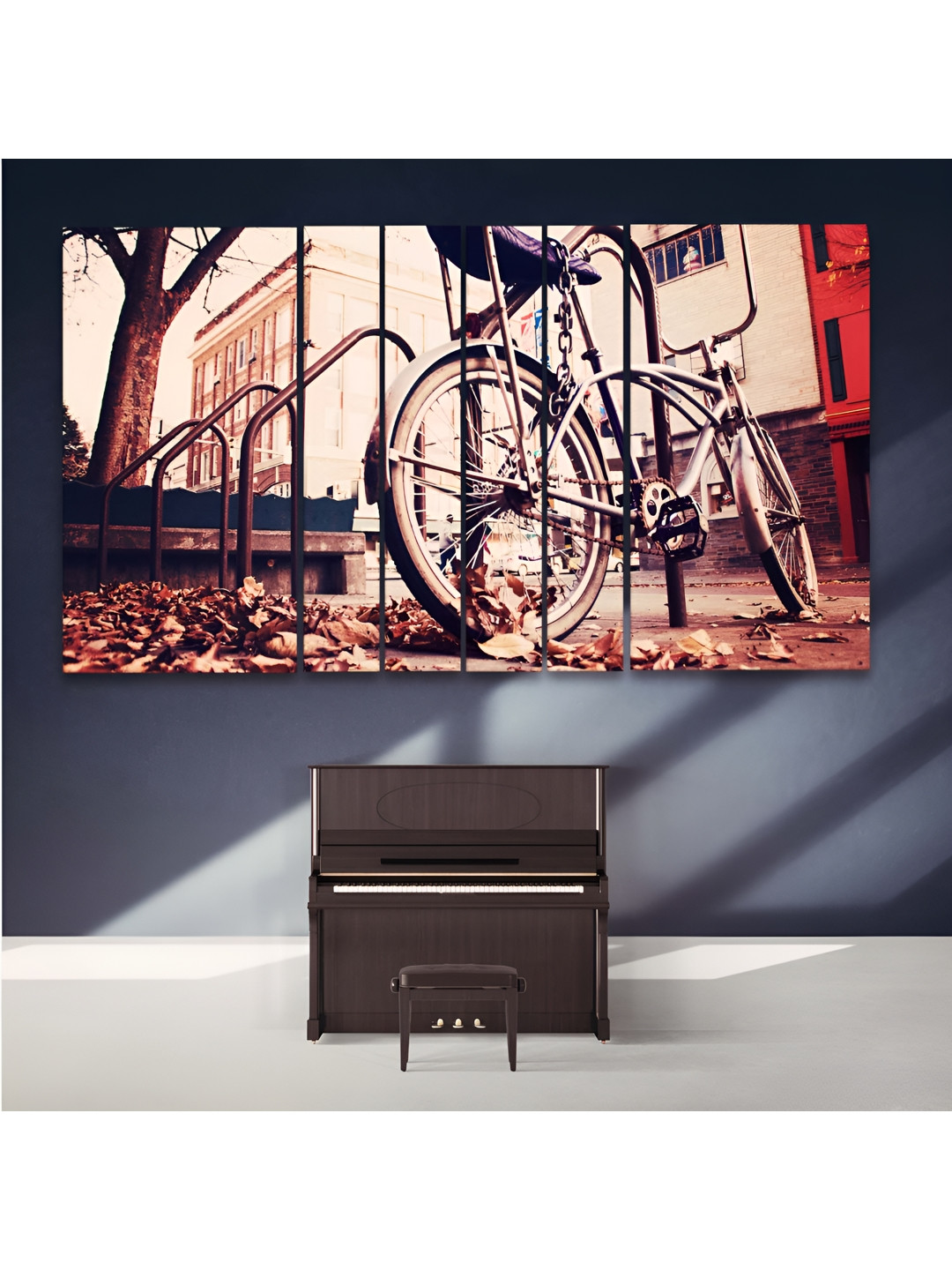 Casperme Beige & Orange 6 Pieces Colored Modern Art Grill Frame Wooden Wall Painting