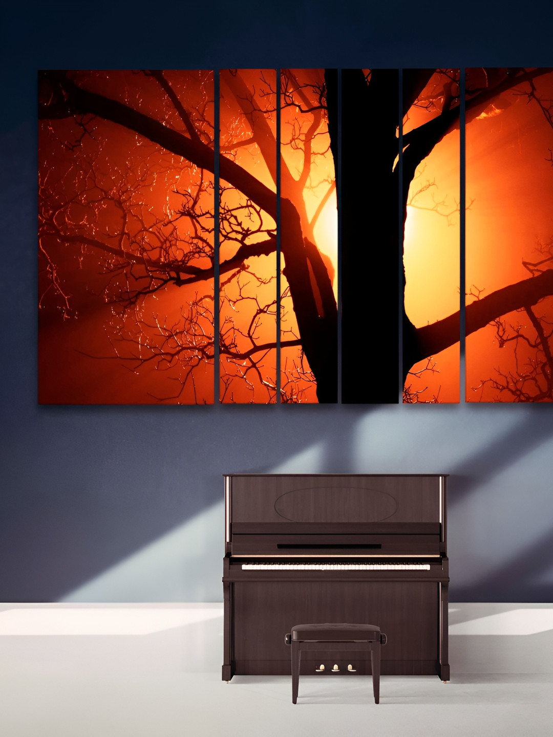 Casperme 6 Pieces Brown & Orange Modern Art Grill Frame Wooden Painting Wall Art