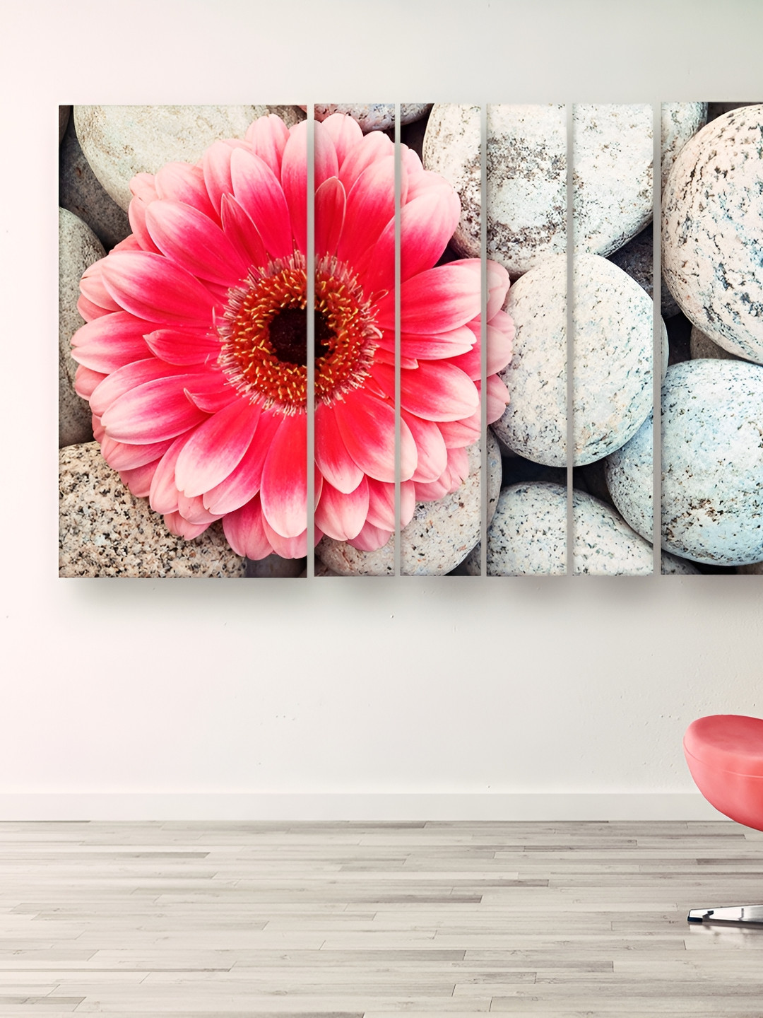 Casperme 6 Pcs Pink & White Modern Art Grill Frame Wooden Wall Painting