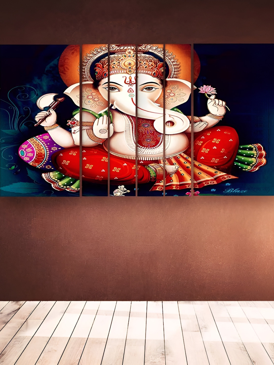 Casperme Ganesha Big Wood 6 Piece Wall Rectangle Paintings Wall Art -36 x 60 In