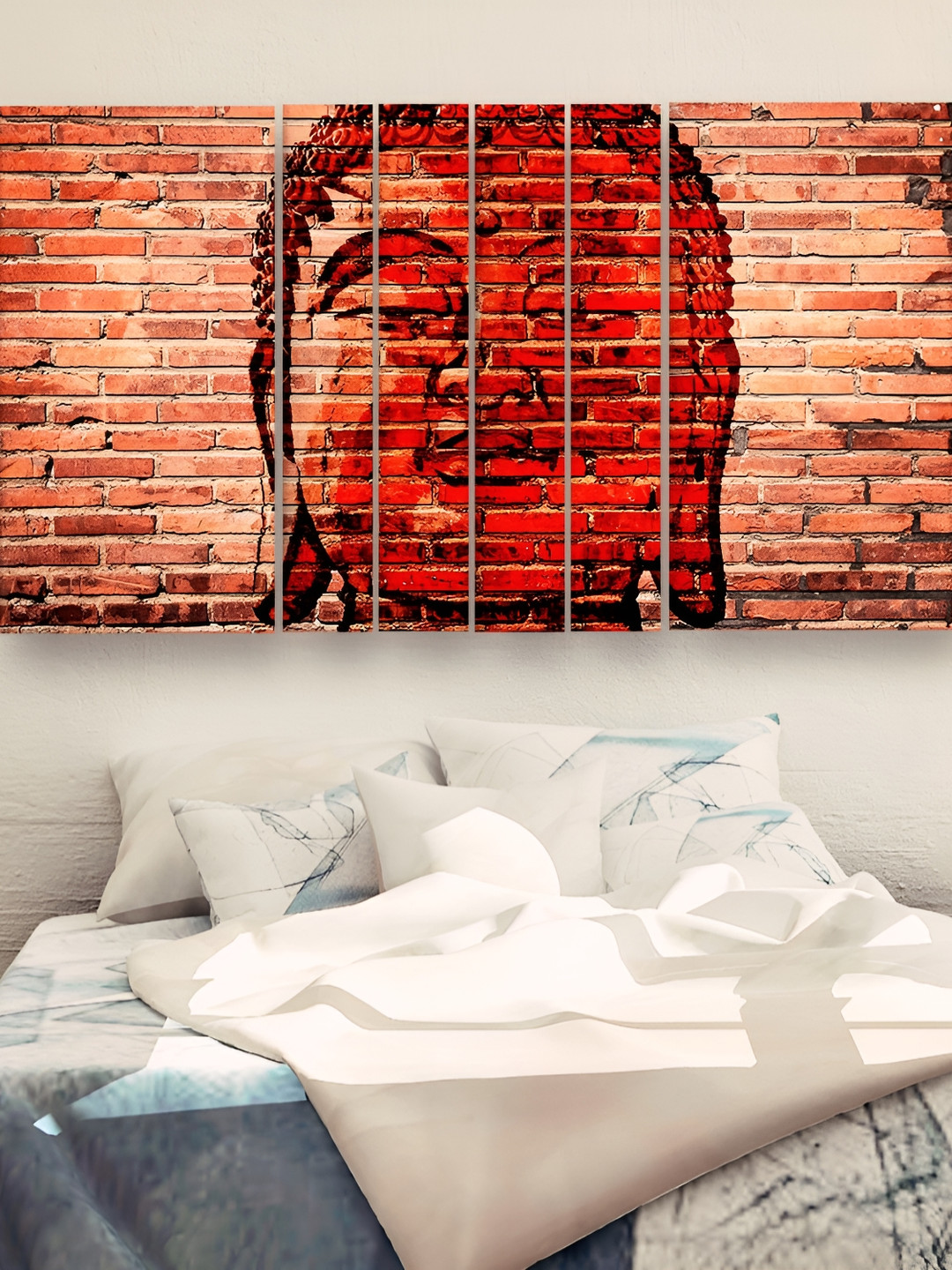 Casperme Orange 6 Pieces Wooden Buddha Painting Wall Arts