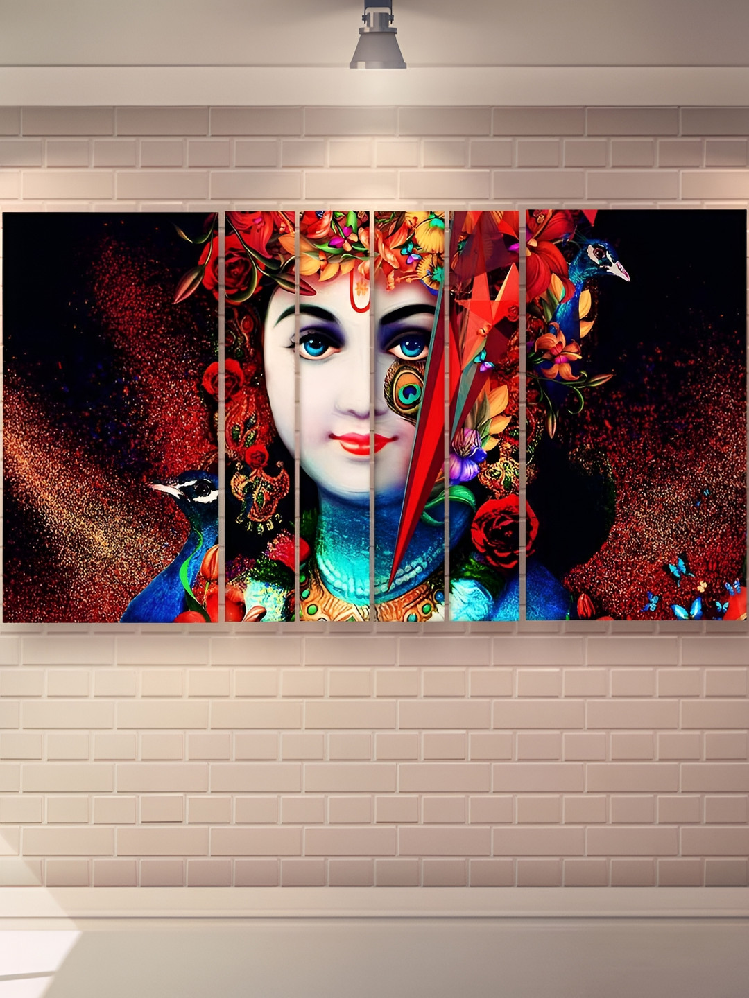 Casperme Lord Krishna Wood 6 Pcs Living Room Rectangle Paintings Wall Art -1.52 x 36In