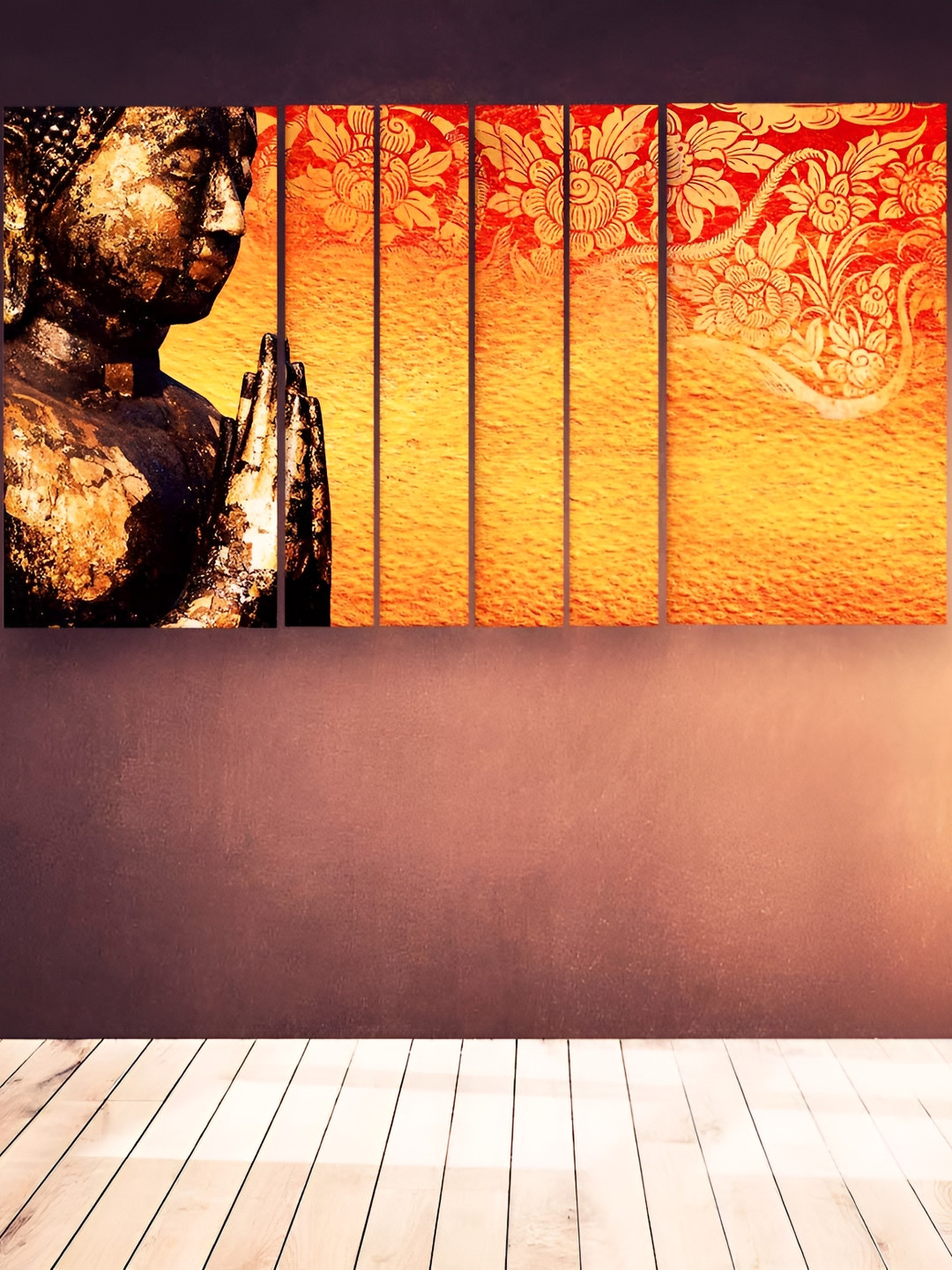 Casperme Brown & Orange 6 Pieces Wood Buddha Wall Art
