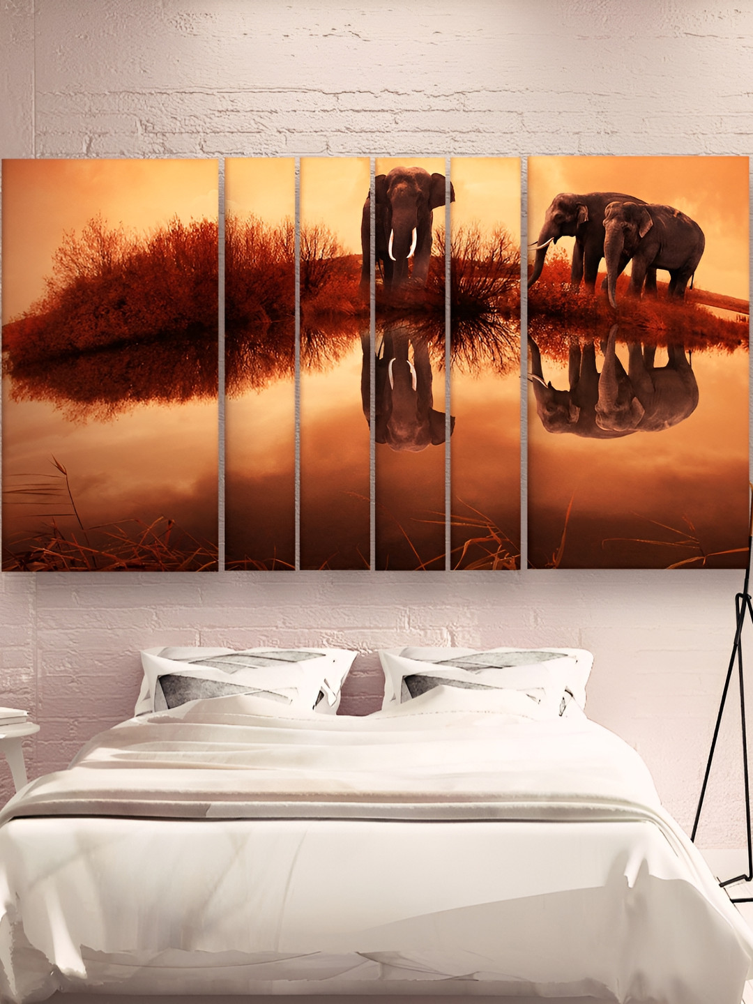 Casperme Orange & Brown 6 Pieces Wood Modern Art Wall Paintings