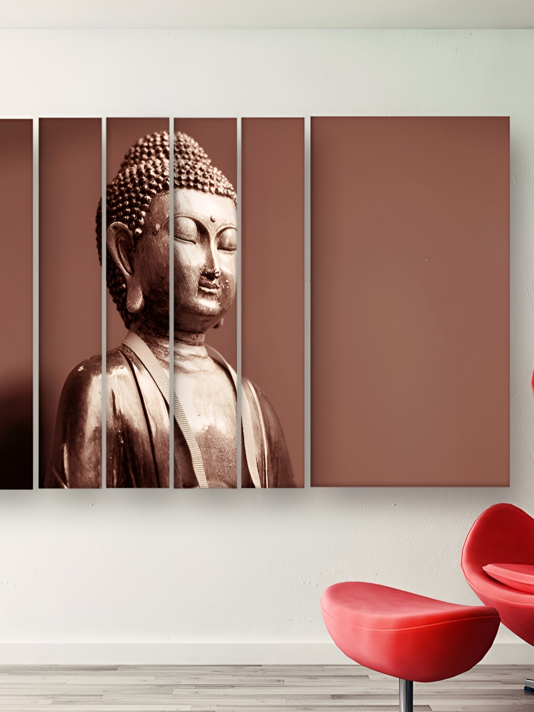 Casperme Brown-Coloured 6 Pieces Wooden Buddha Painting Wall Arts