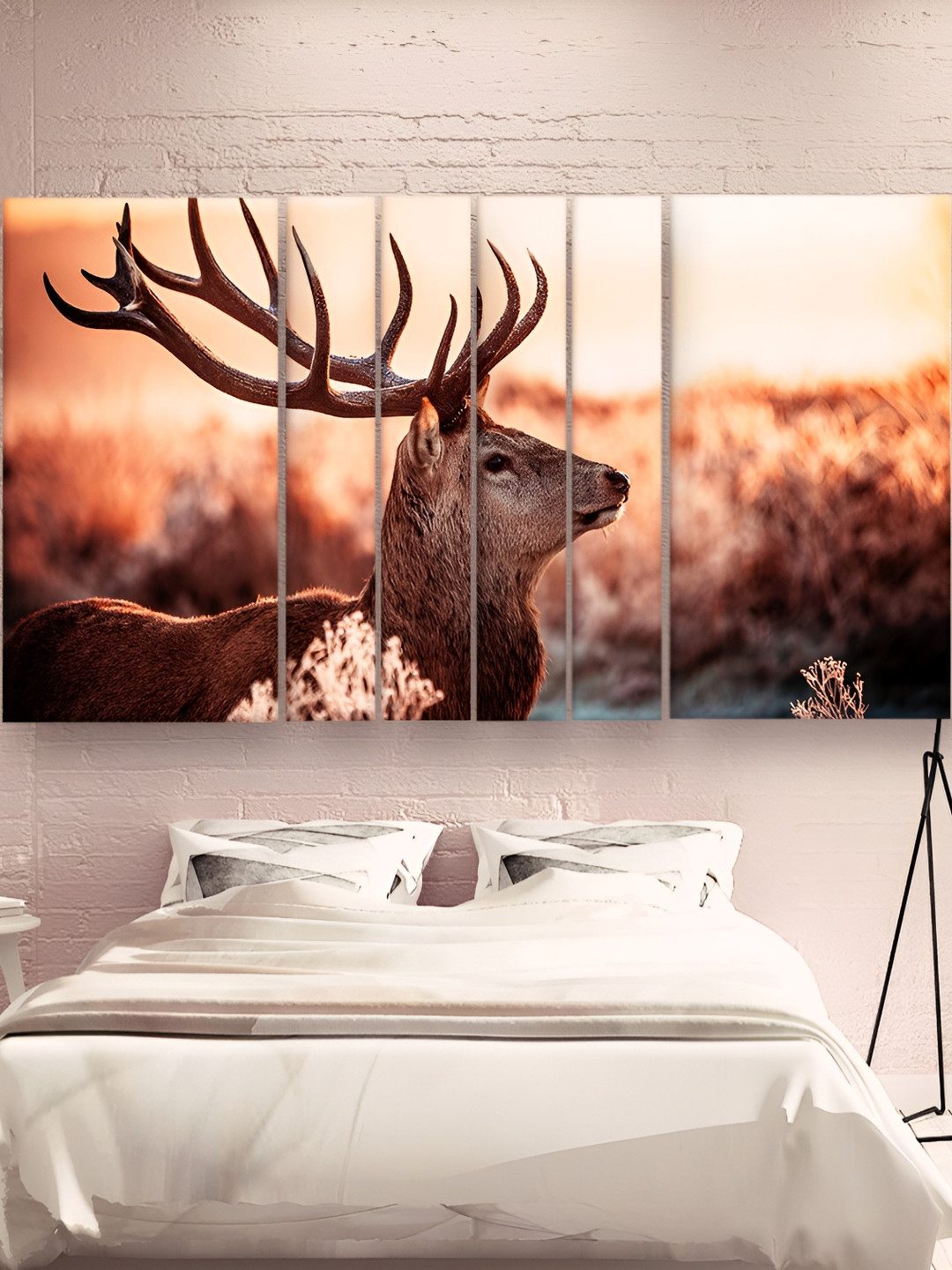 Casperme Brown & Beige 6 Pieces Wooden Deer Painting Wall Arts