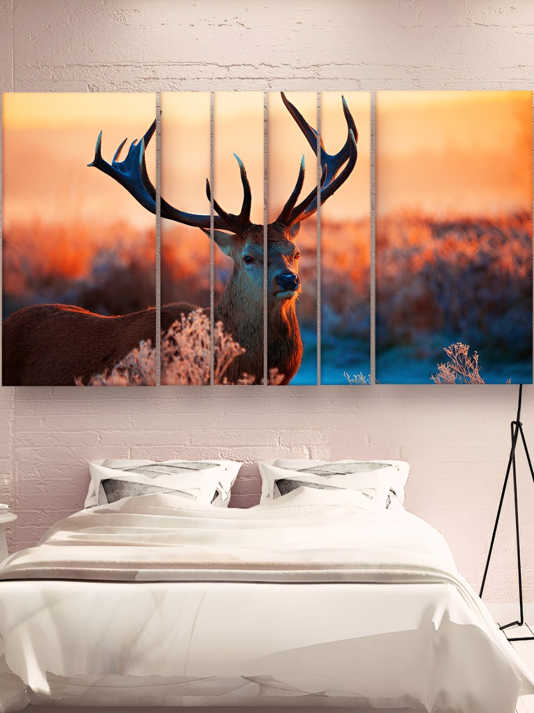 Casperme Deer Wood 6 Piece Wall Rectangle Paintings Wall Art - 60 x 36 In