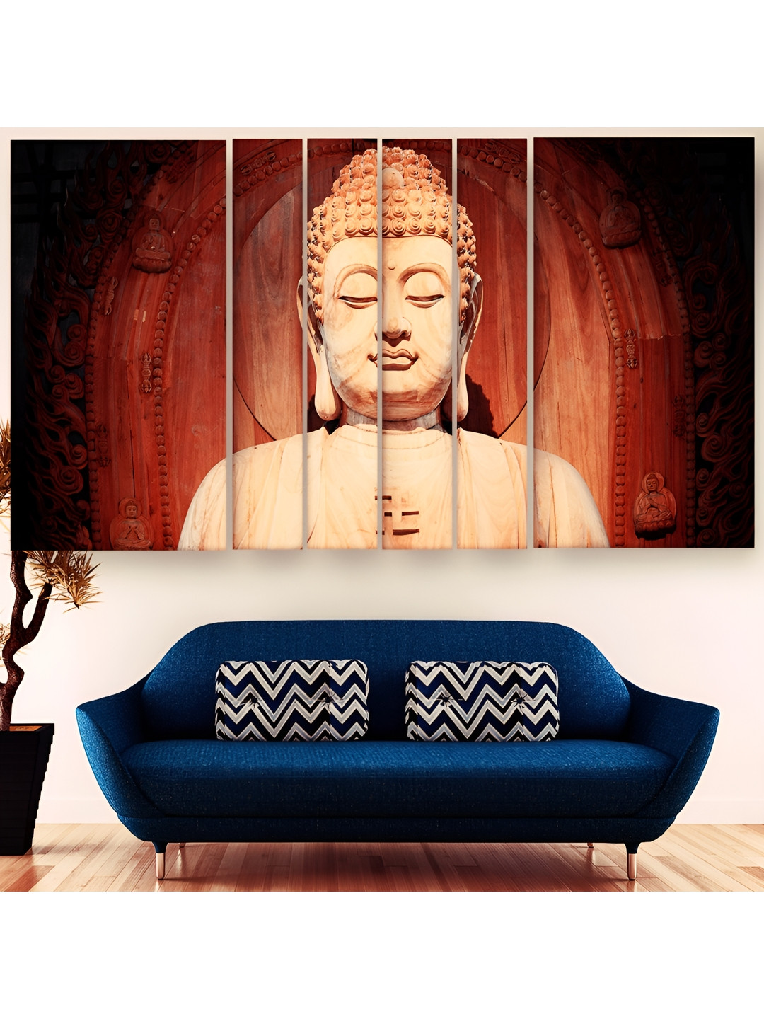 Casperme Buddha Grill Wood Set of 6 Wall Rectangle Paintings Wall Art