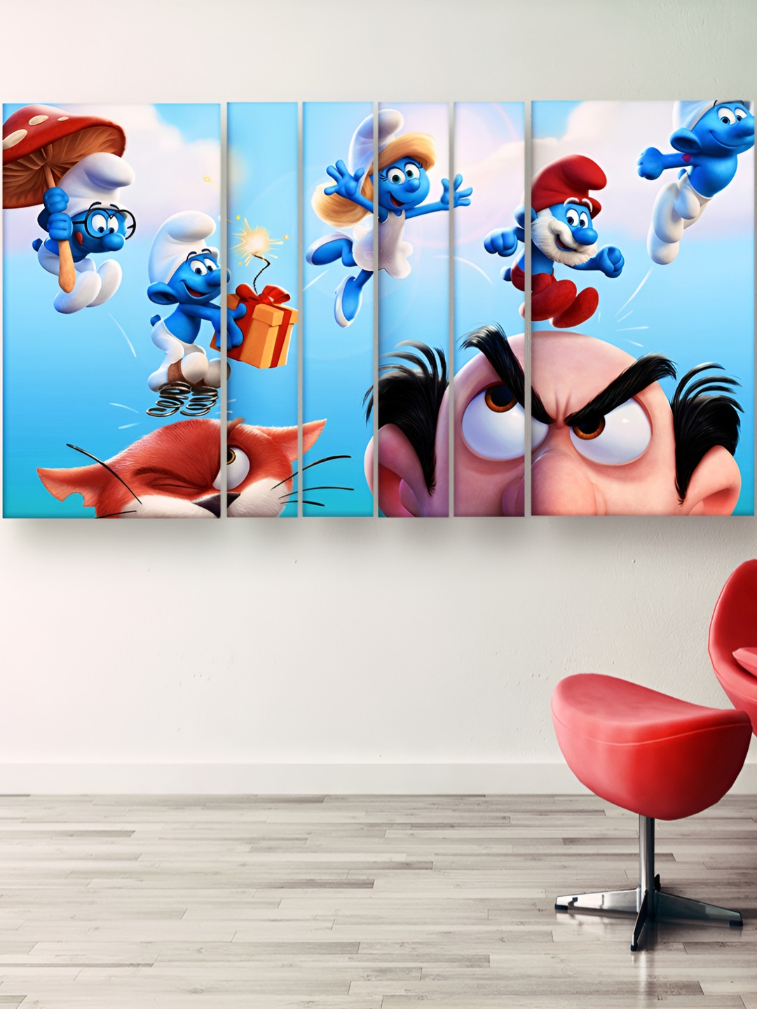 Casperme Blue & White 6 Pieces Wooden Kids Cartoon Characters Wall Arts
