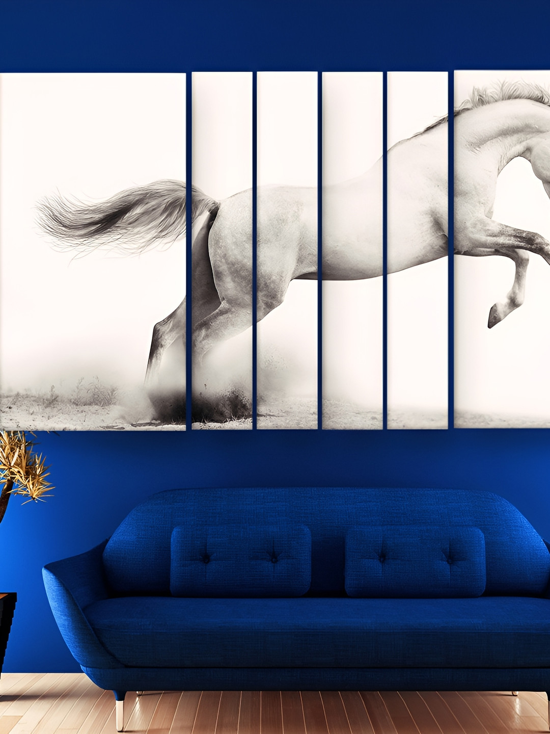 Casperme White 6 Pieces Wooden Vastu Horse Painting Wall Arts