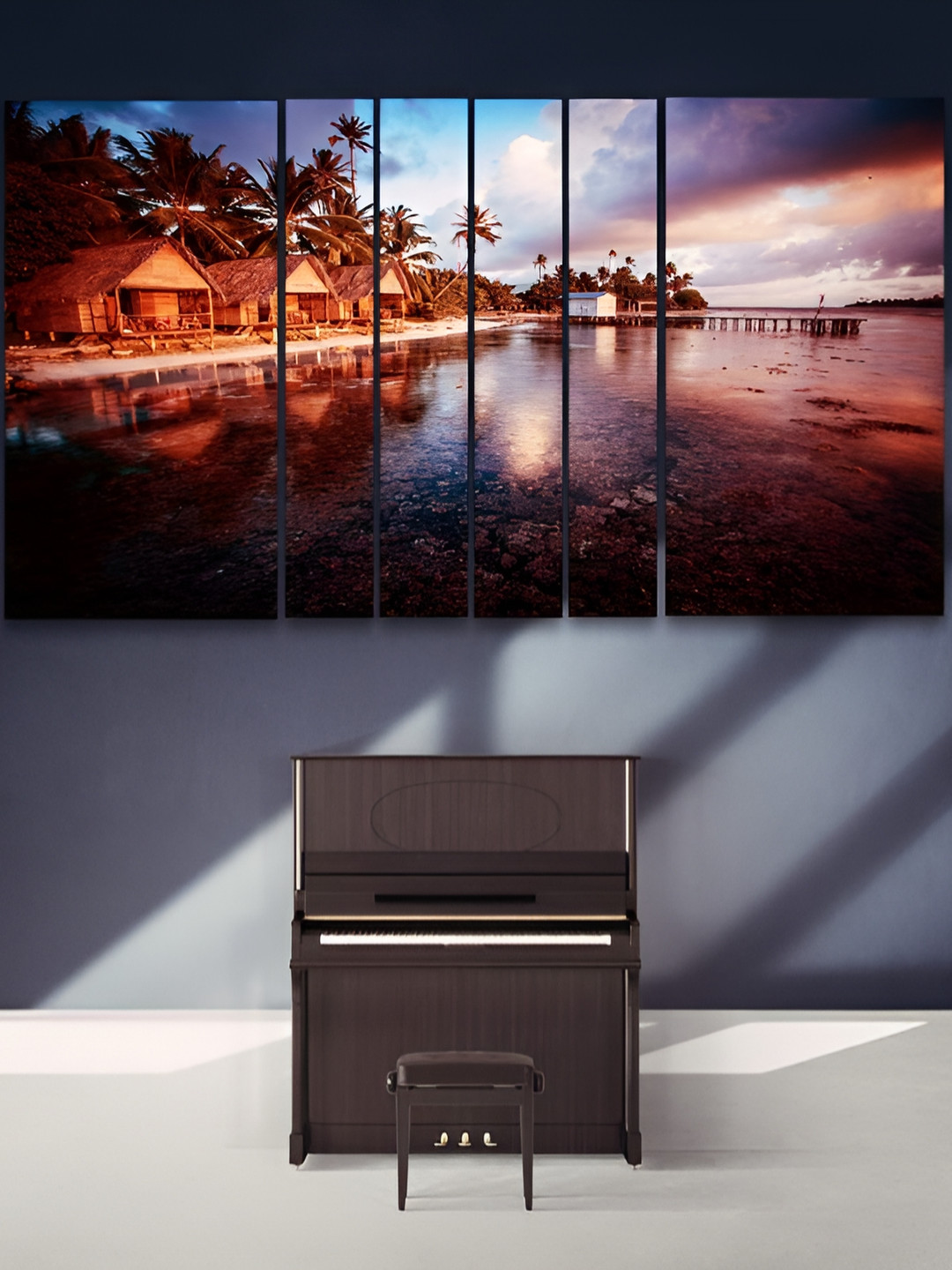 Casperme Blue & Orange 6 Pieces Modern Art Piece Wooden Wall Paintings