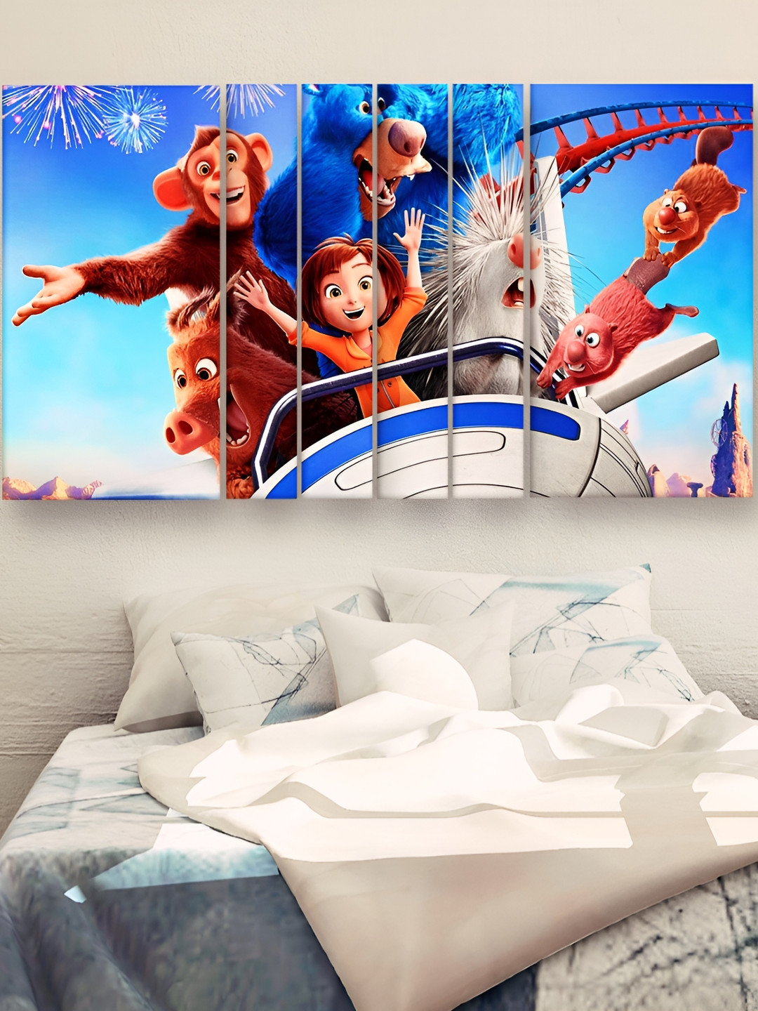 Casperme Blue 6 Pieces Wood Kids Cartoon Characters Wall Art