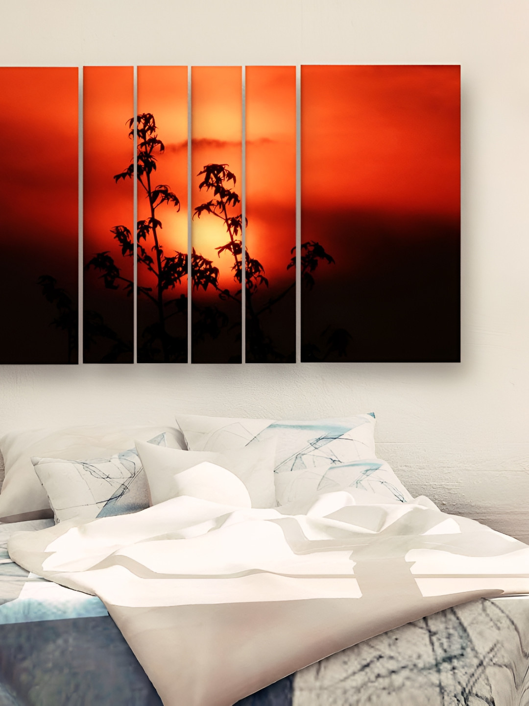 Casperme Orange & Black 5 Pieces Wooden Floral and Botanical Painting Wall Art