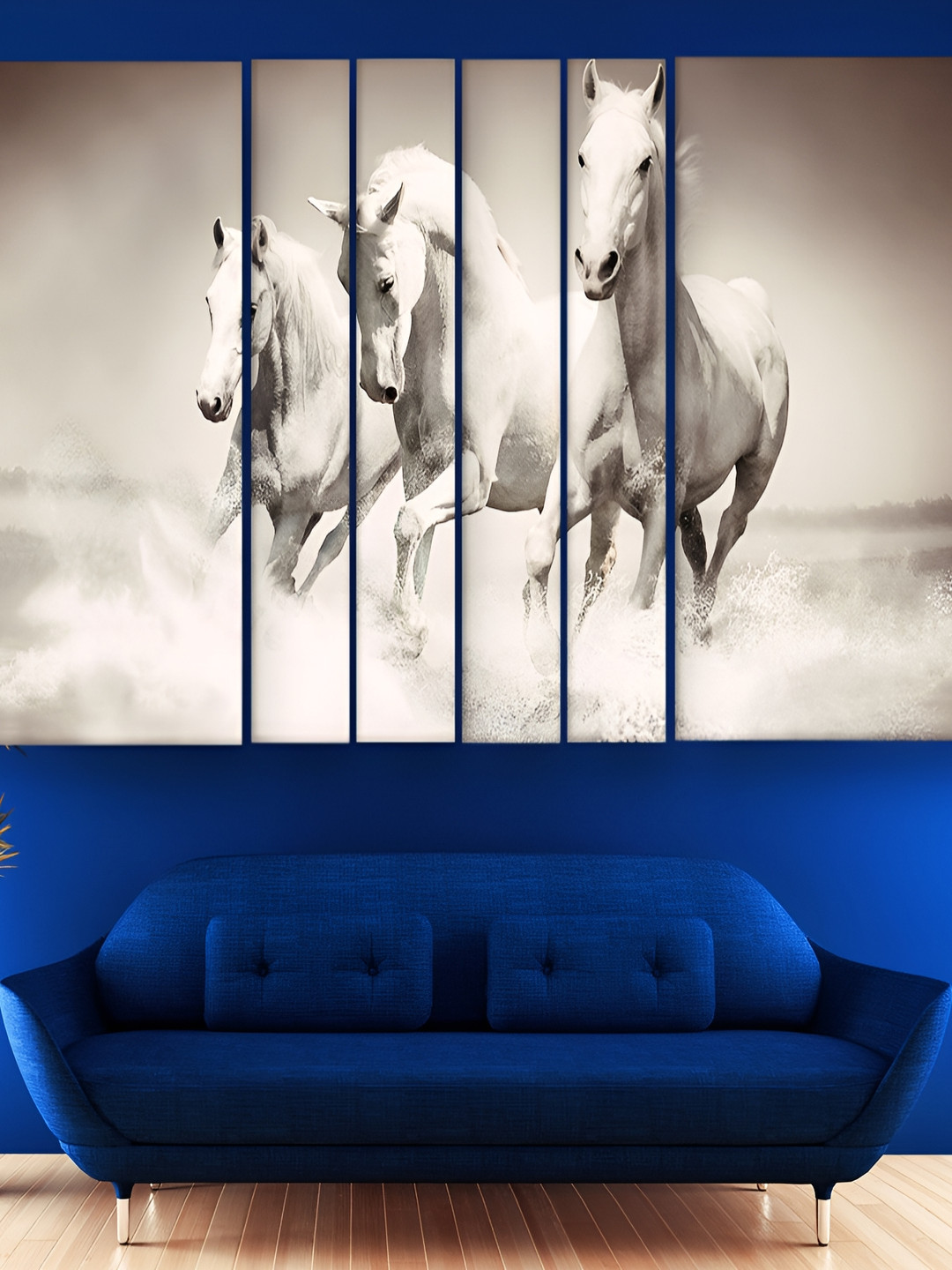 Casperme White-Coloured 6 Pieces Vastu Horse Wooden Painting Wall Arts