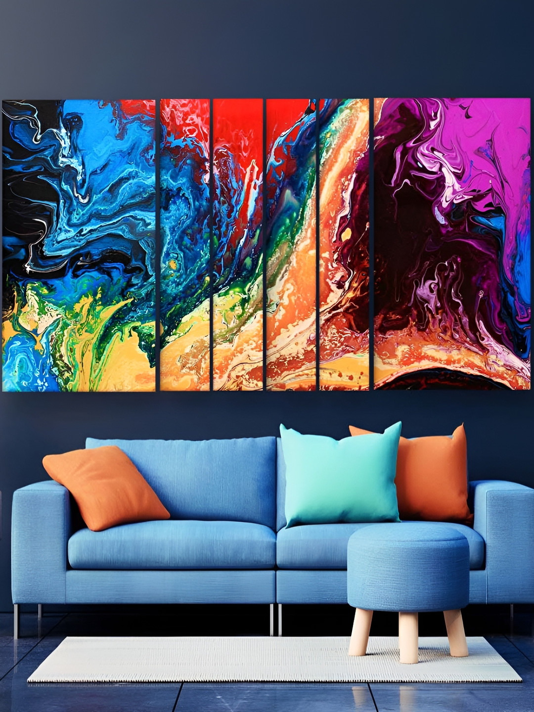 Casperme Abstract Modern Wood 6 Piece Wall Rectangle Paintings Wall Art - 60 x 36 In
