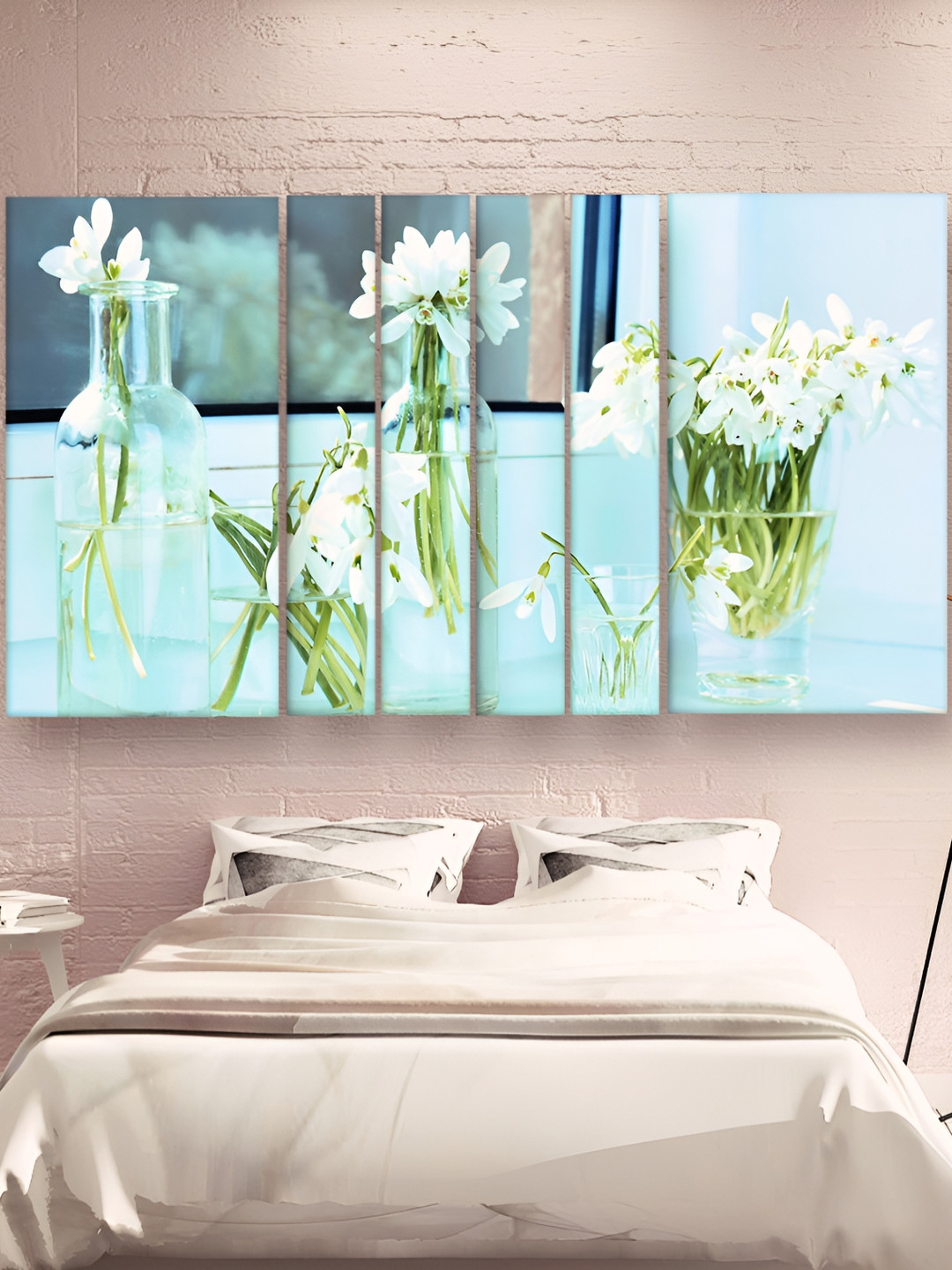 Casperme Flowers Wood 6 Pcs Wall Living Room Rectangle Paintings Wall Art -1.52 x 36In