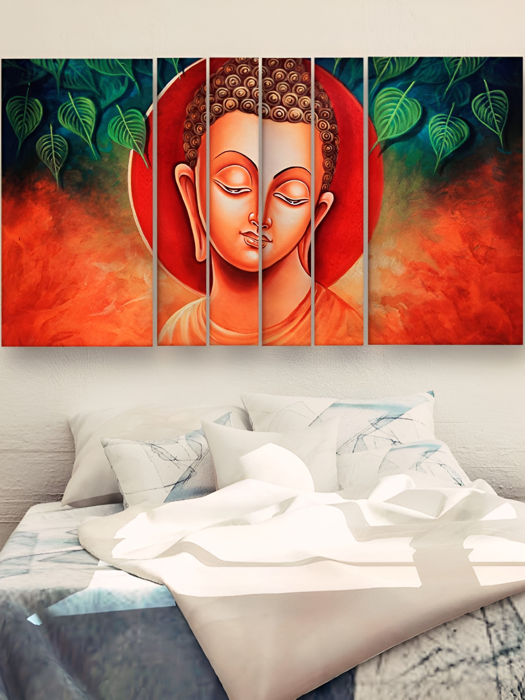 Casperme Orange 6 Pieces Wooden Buddha Painting Wall Arts