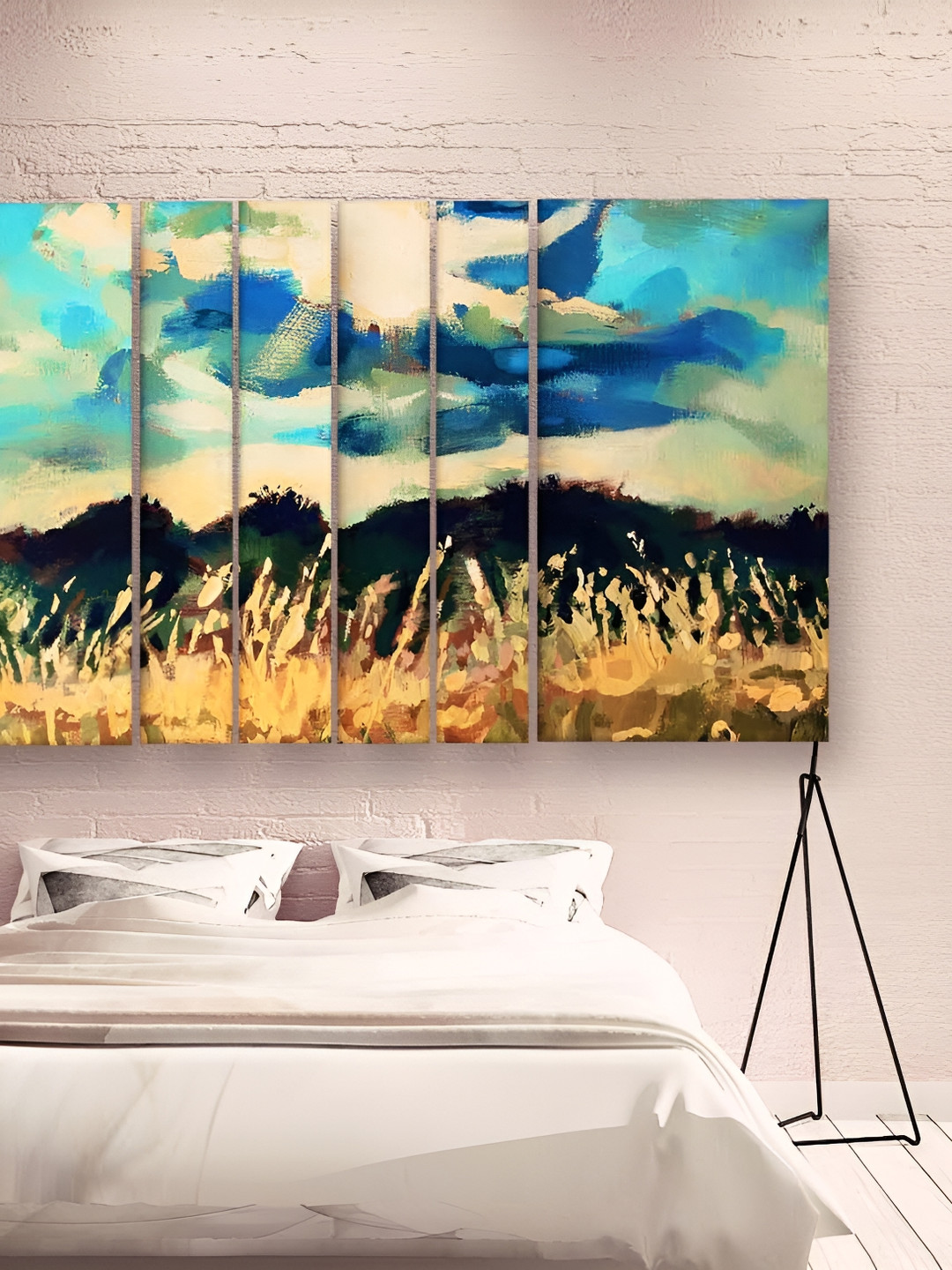 Casperme 5 Pieces Yellow & Blue Abstract Modern Art Big Wall Painting