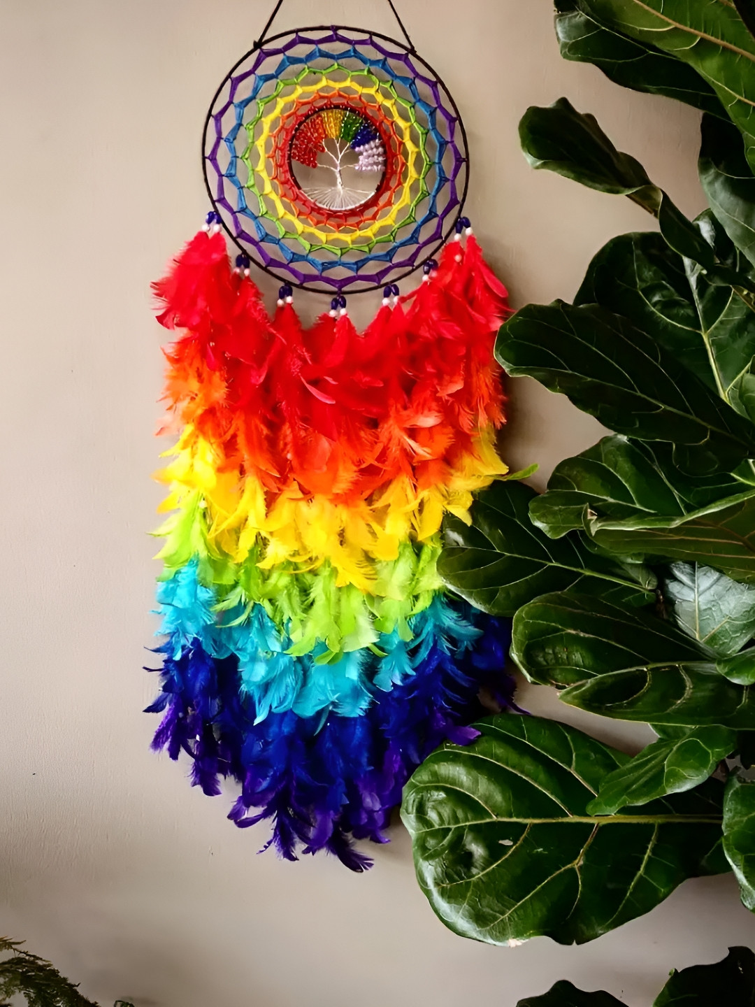 UVID ART AND CRAFT SUPPLIES Red & Yellow Feathers Hanging Dream Catcher