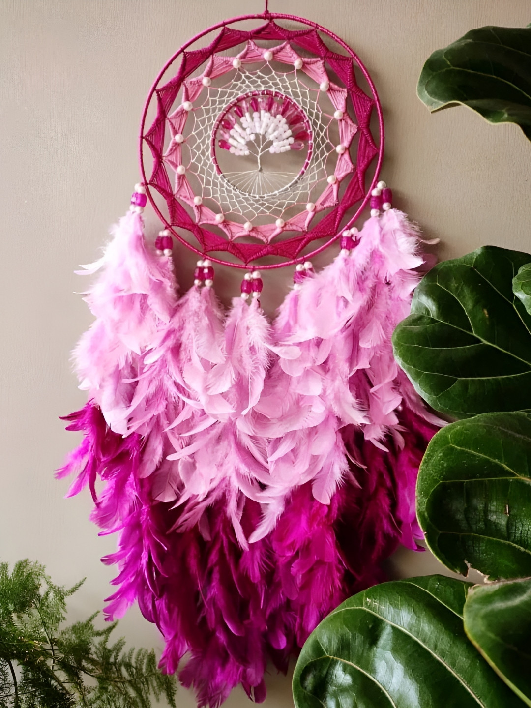 UVID ART AND CRAFT SUPPLIES Pink Hanging Dream Catcher Windchimes