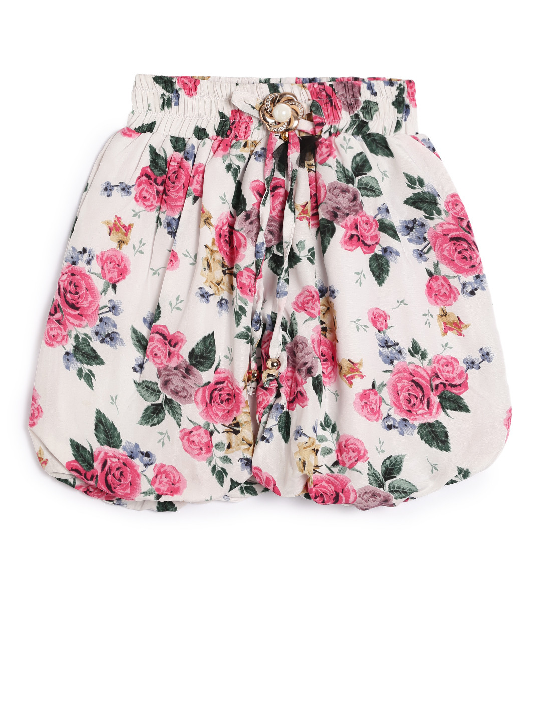 SWEET ANGEL Girls Off-White  Floral Print Balloon Skirt