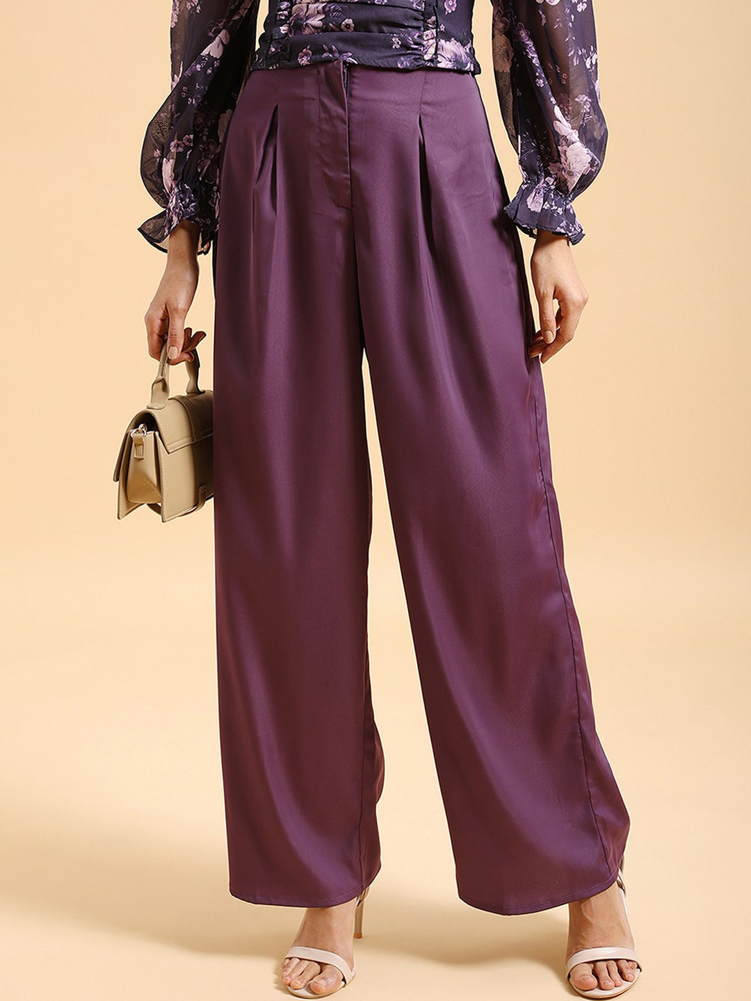 Tokyo Talkies Women Purple Parallel Wide Leg Trousers