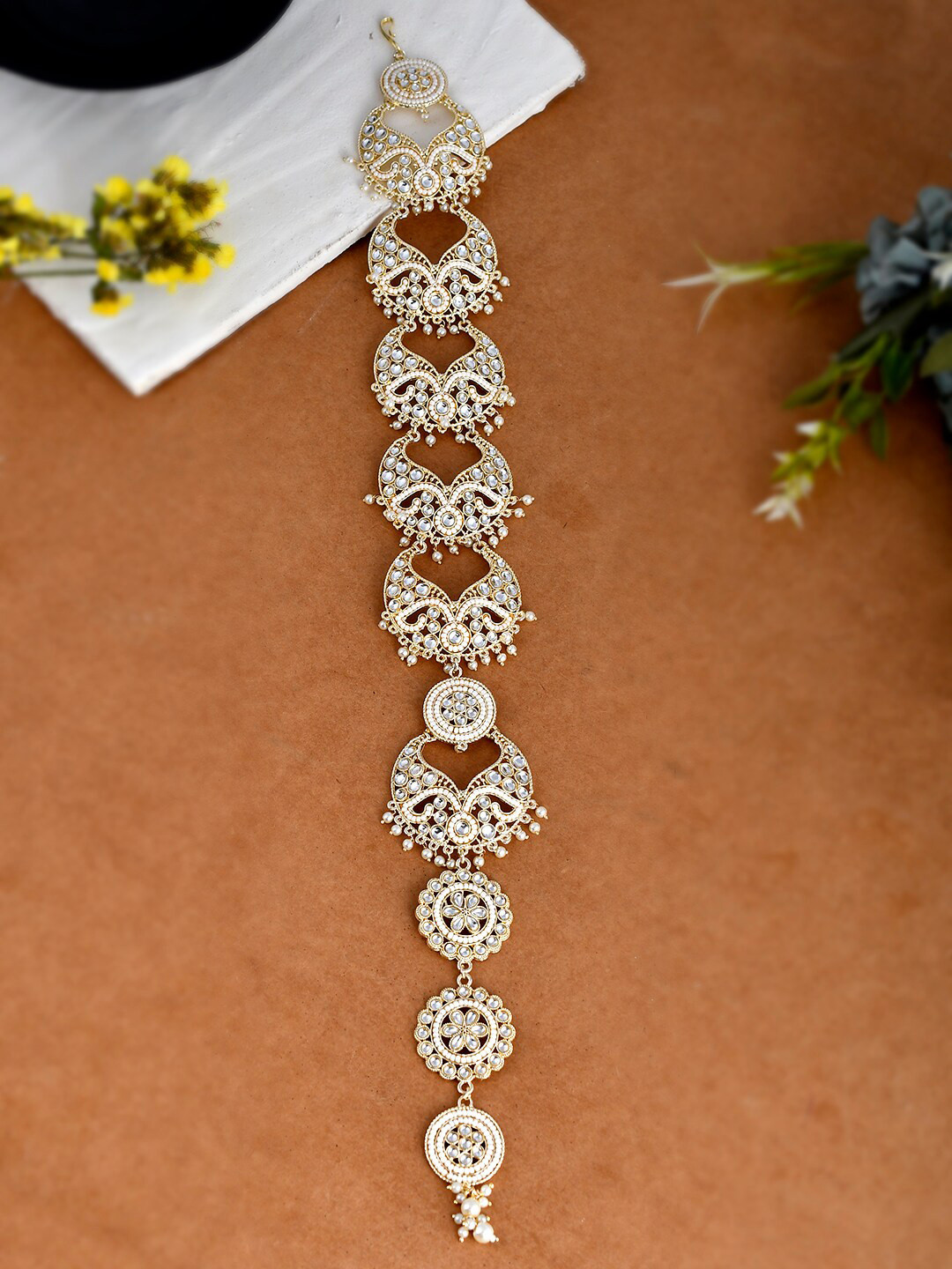 Shoshaa Gold-Plated Beads & Kundan Stone Maang Tikka