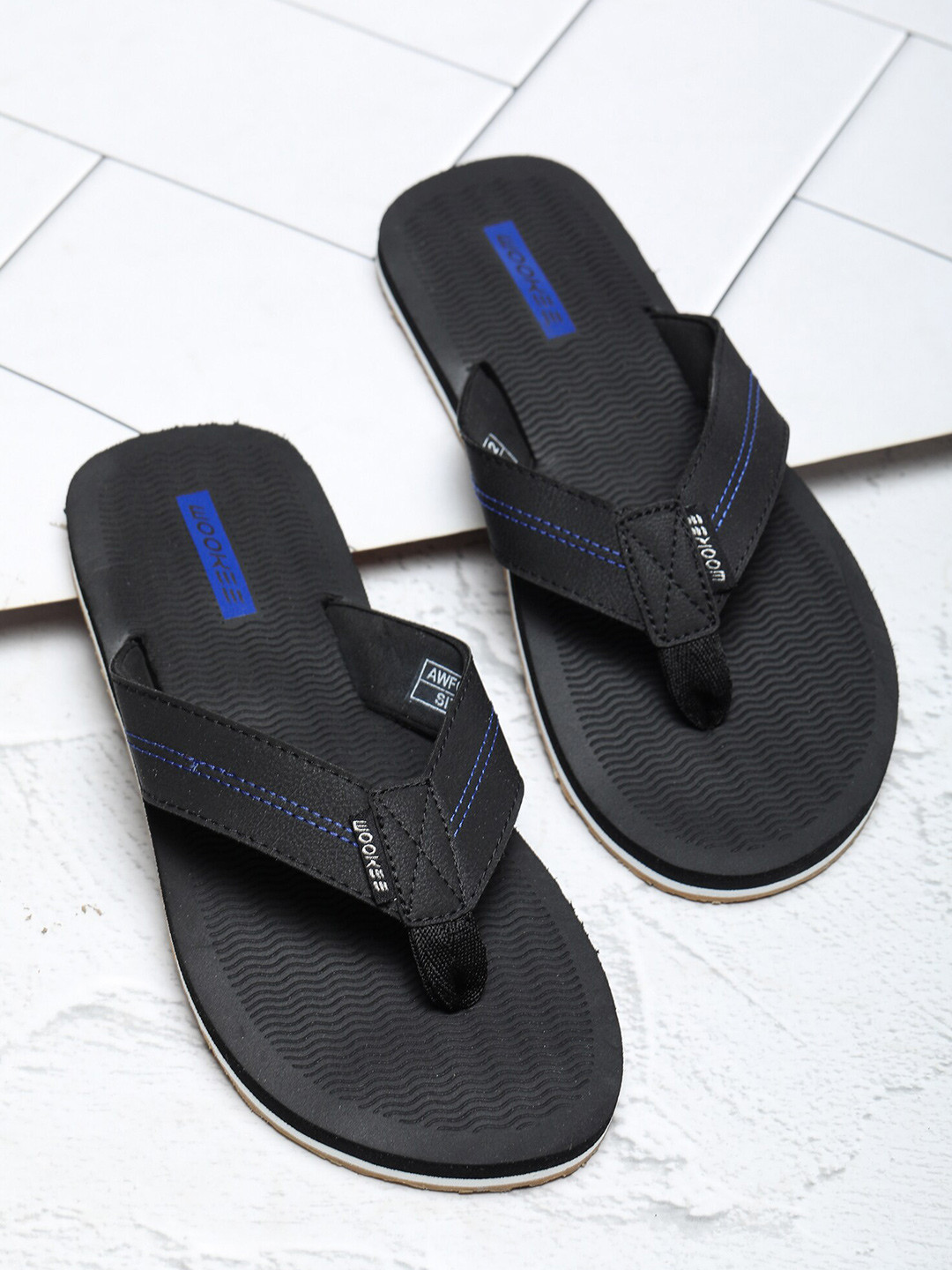 ABROS Men Textured Fabric Thong Flip-Flops