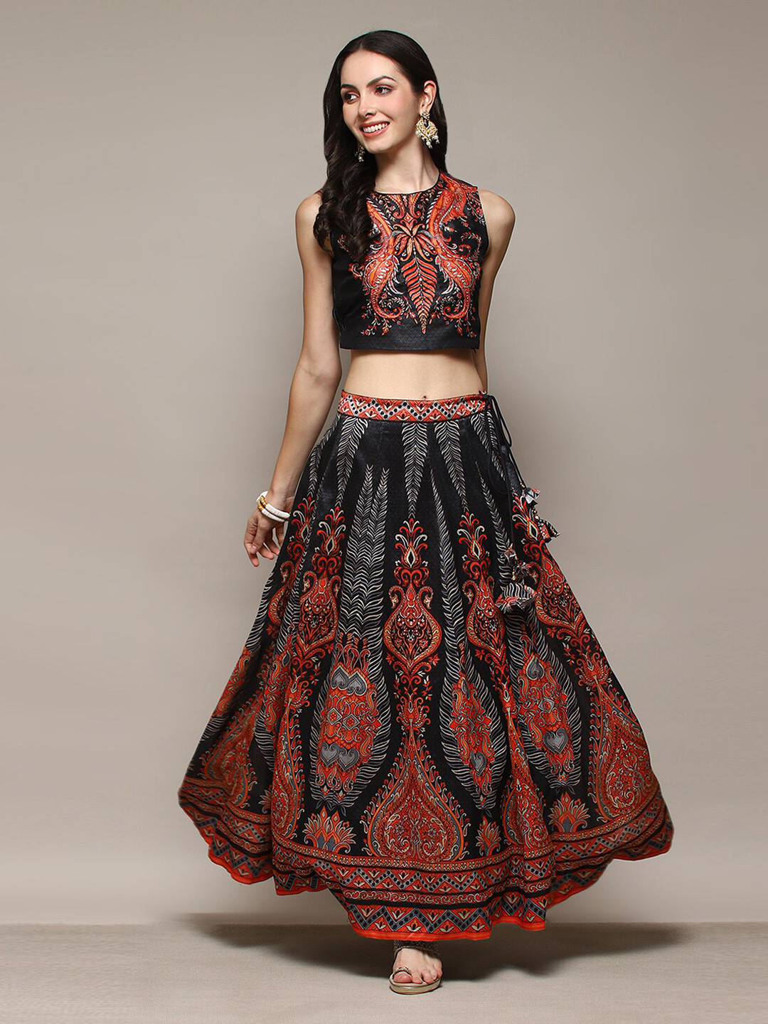 Biba Ethnic Motifs Printed Sequined Ready to Wear Lehenga & Blouse With Dupatta