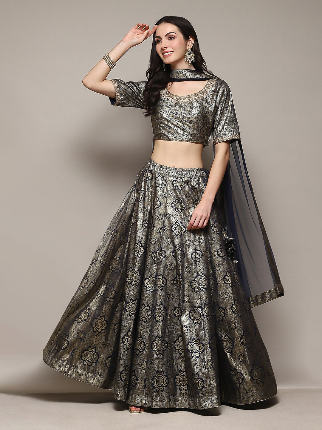 Biba Woven Design Zari Ready to Wear Lehenga & Blouse With Dupatta