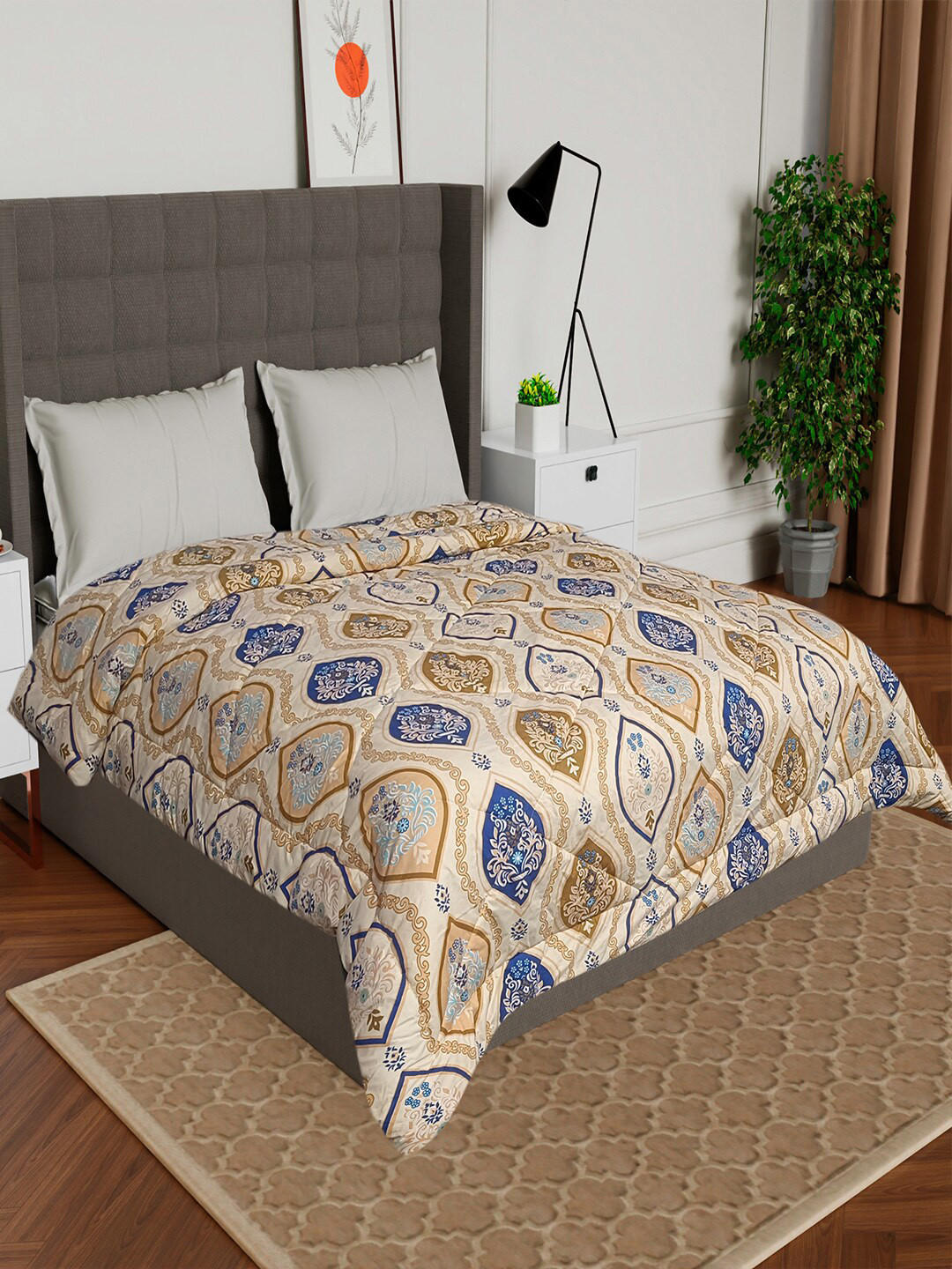 AVI Gold Toned & Blue Ethnic Motifs Mild Winter 210 GSM Single Bed Comforter