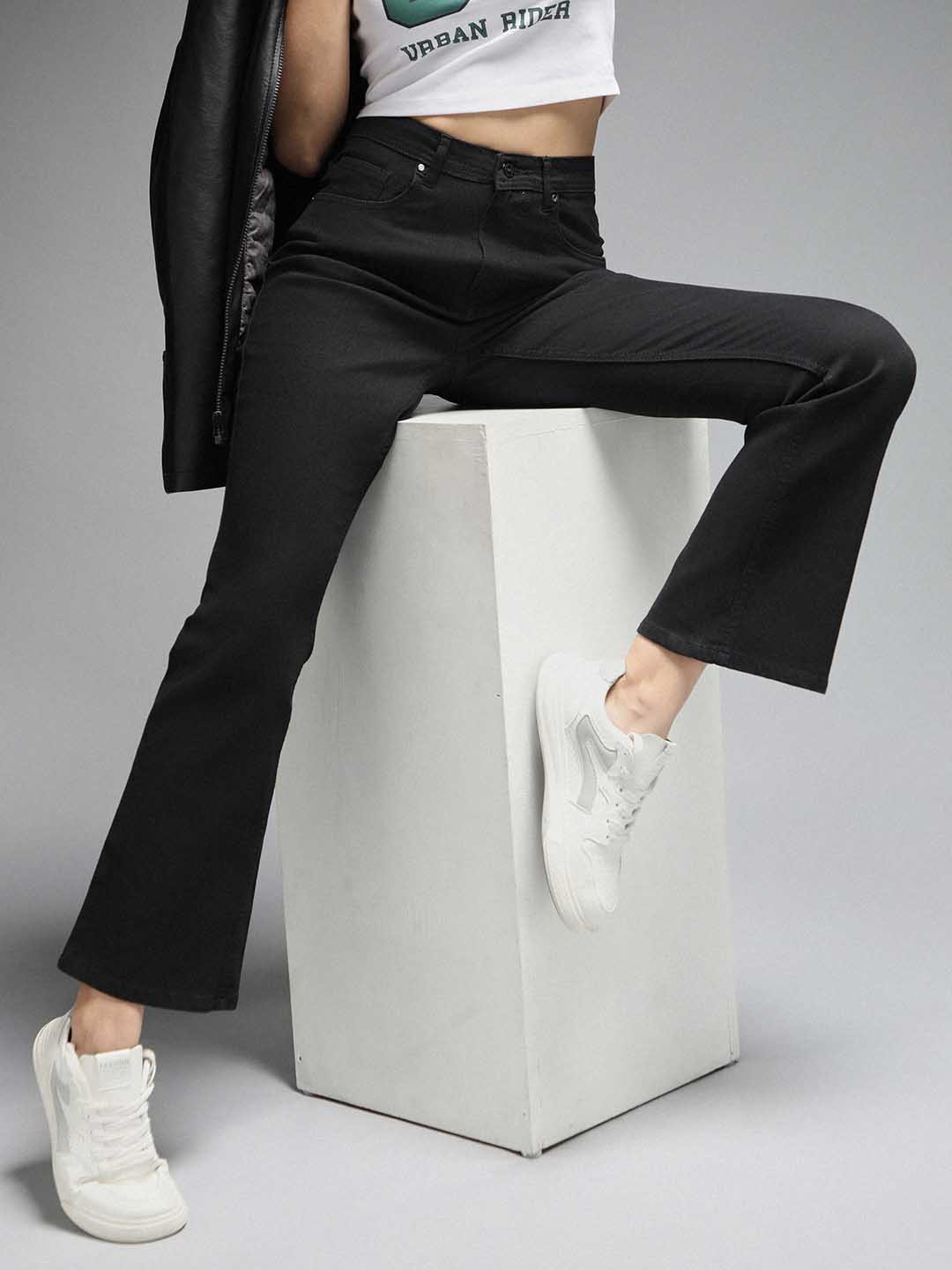 High Star Women Bootcut Mid-Rise Dark Shade Clean Look Stretchable Jeans