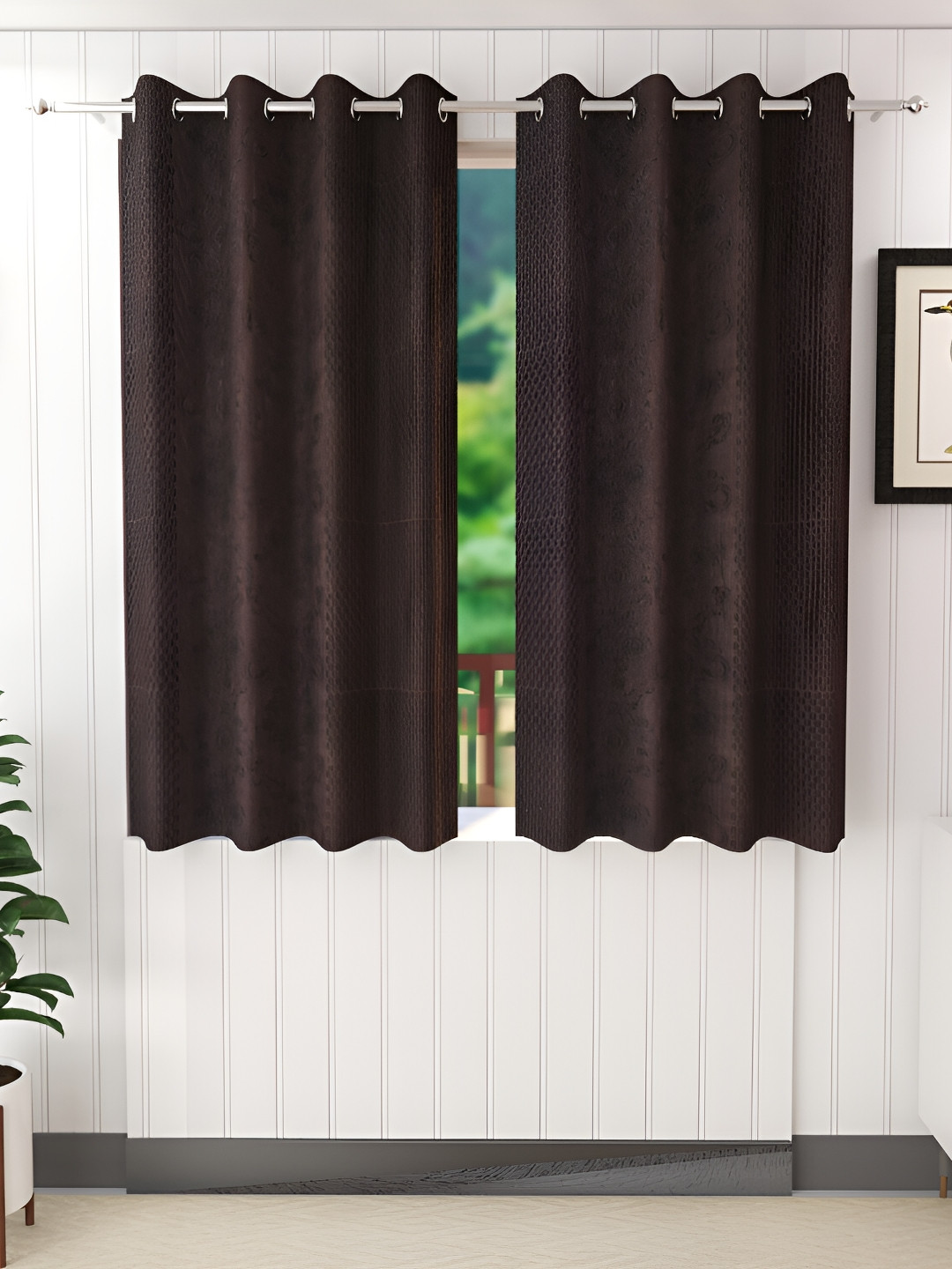 Ville Style Brown 2Pcs Abstract Room Darkening Window Curtains