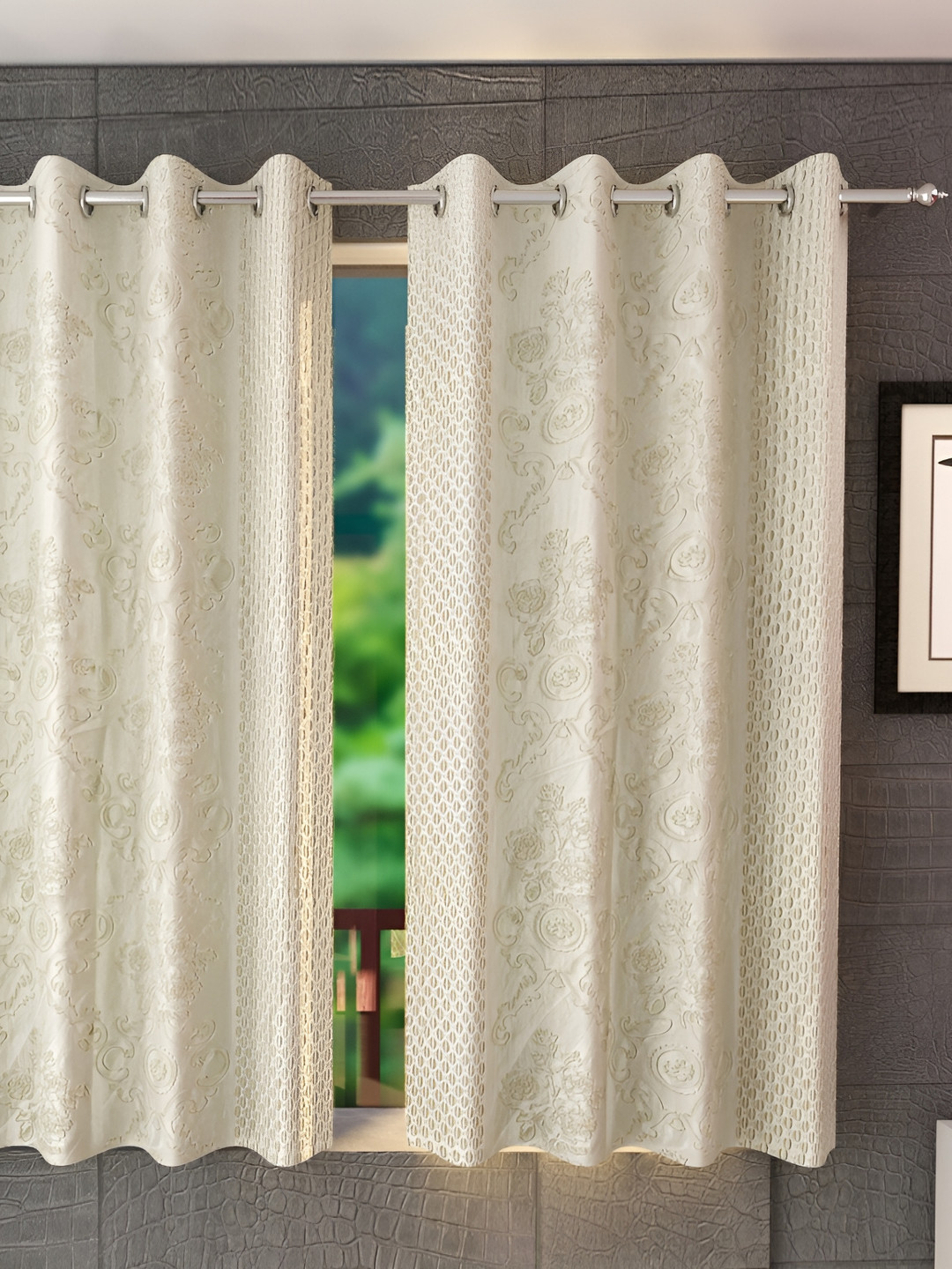 Ville Style Cream 2Pcs Abstract Room Darkening Window Curtains